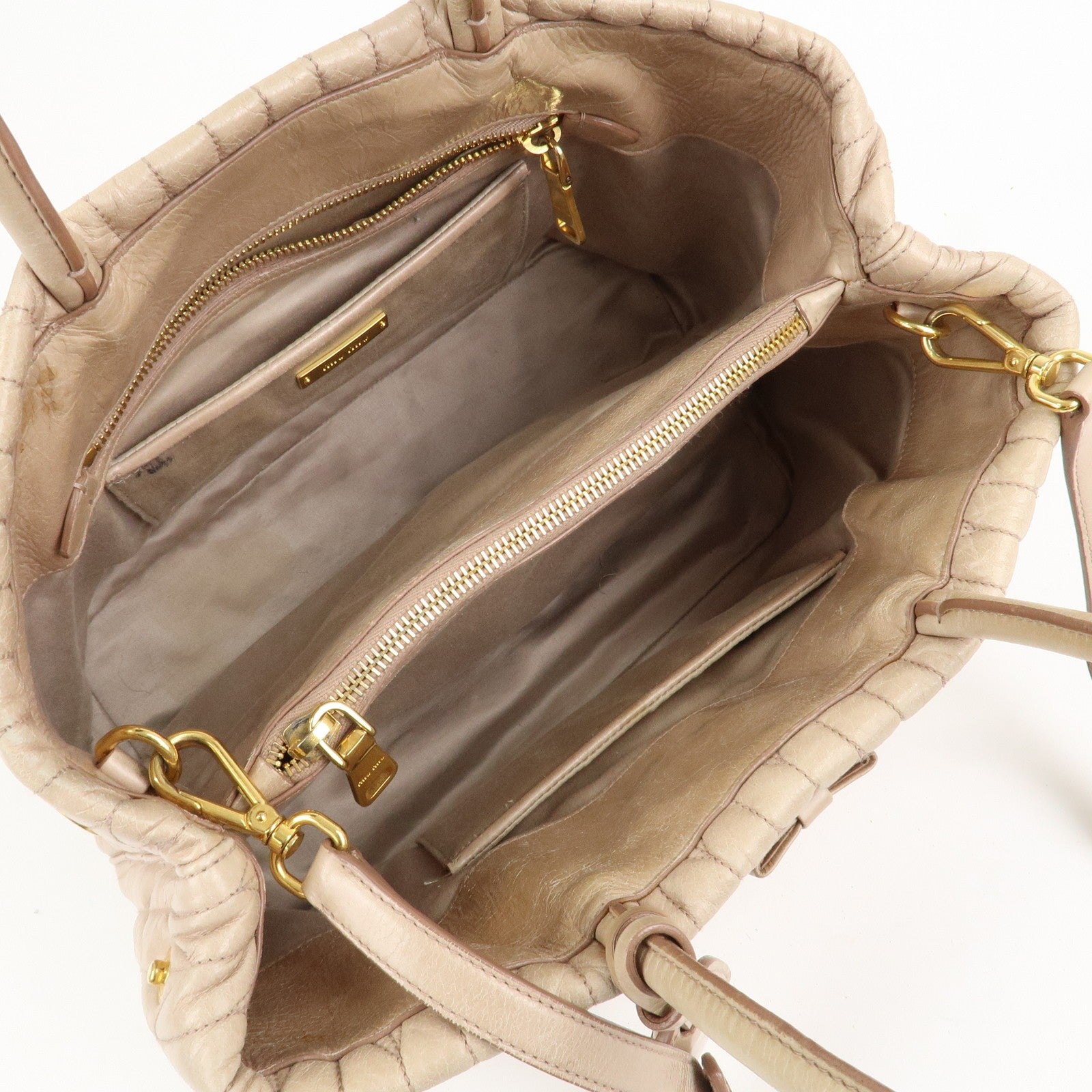 Miu Miu Leather Ribbon 2Way Shoulder Bag Beige, Leather