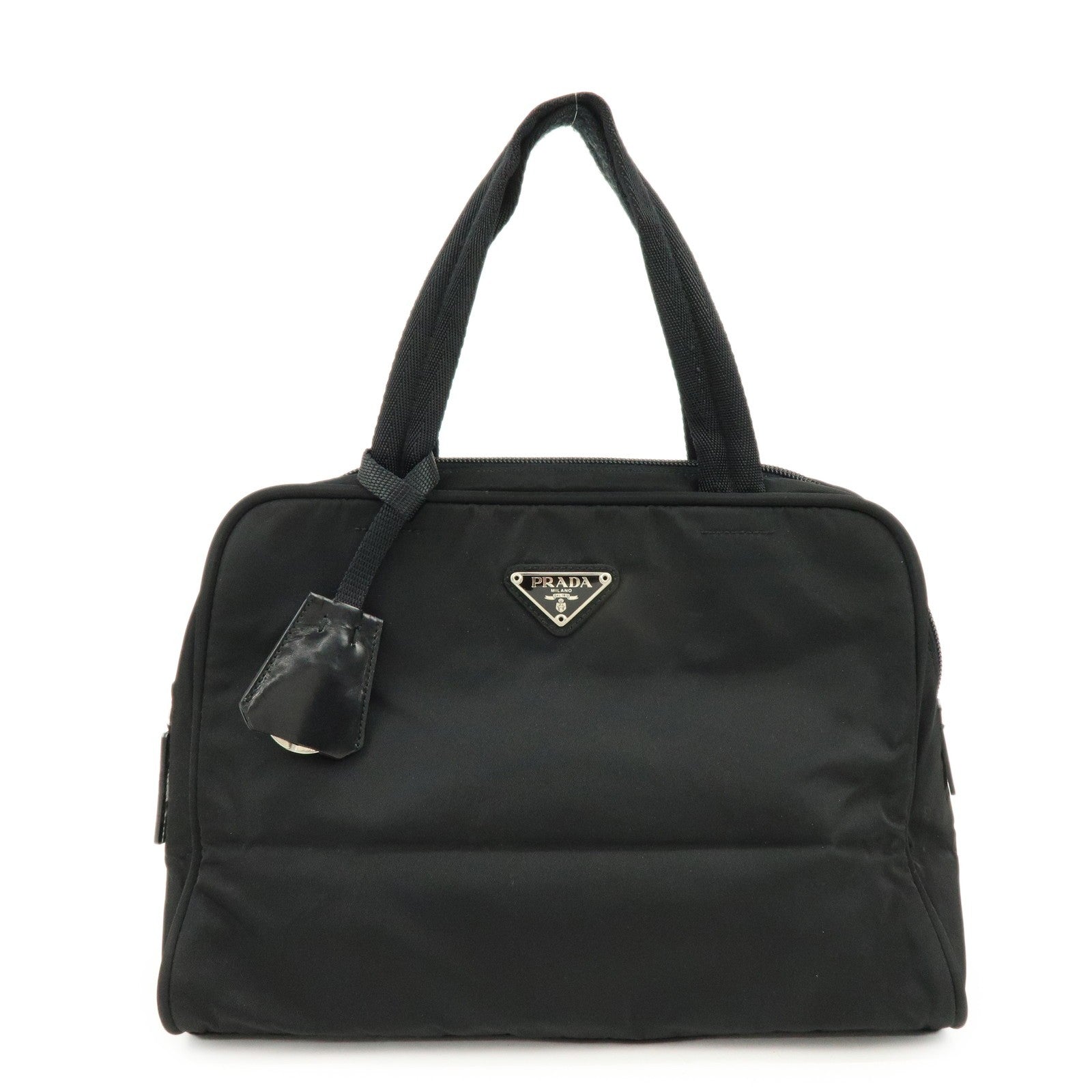Prada Triangle Logo Hand Bag - Black, Nylon and Leather