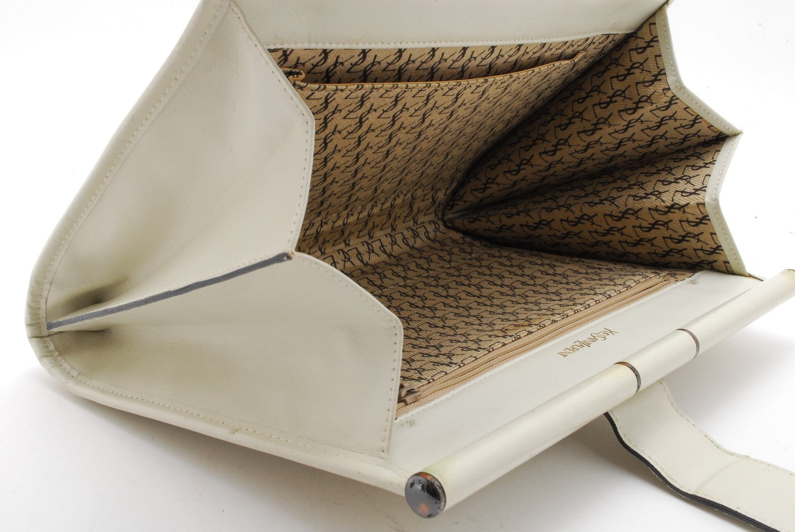 Saint Laurent Yves Saint Laurent Chevron Quilted Clutch Bag - White, Leather