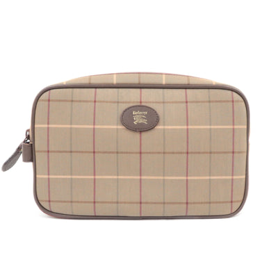 Burberry BURBERRY burberrys Plaid Canvas Leather Clutch Bag - Khaki, Brown, Canvas, Leather