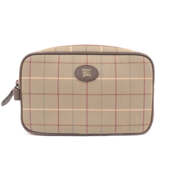 Burberry BURBERRY burberrys Plaid Canvas Leather Clutch Bag - Khaki, Brown, Canvas, Leather