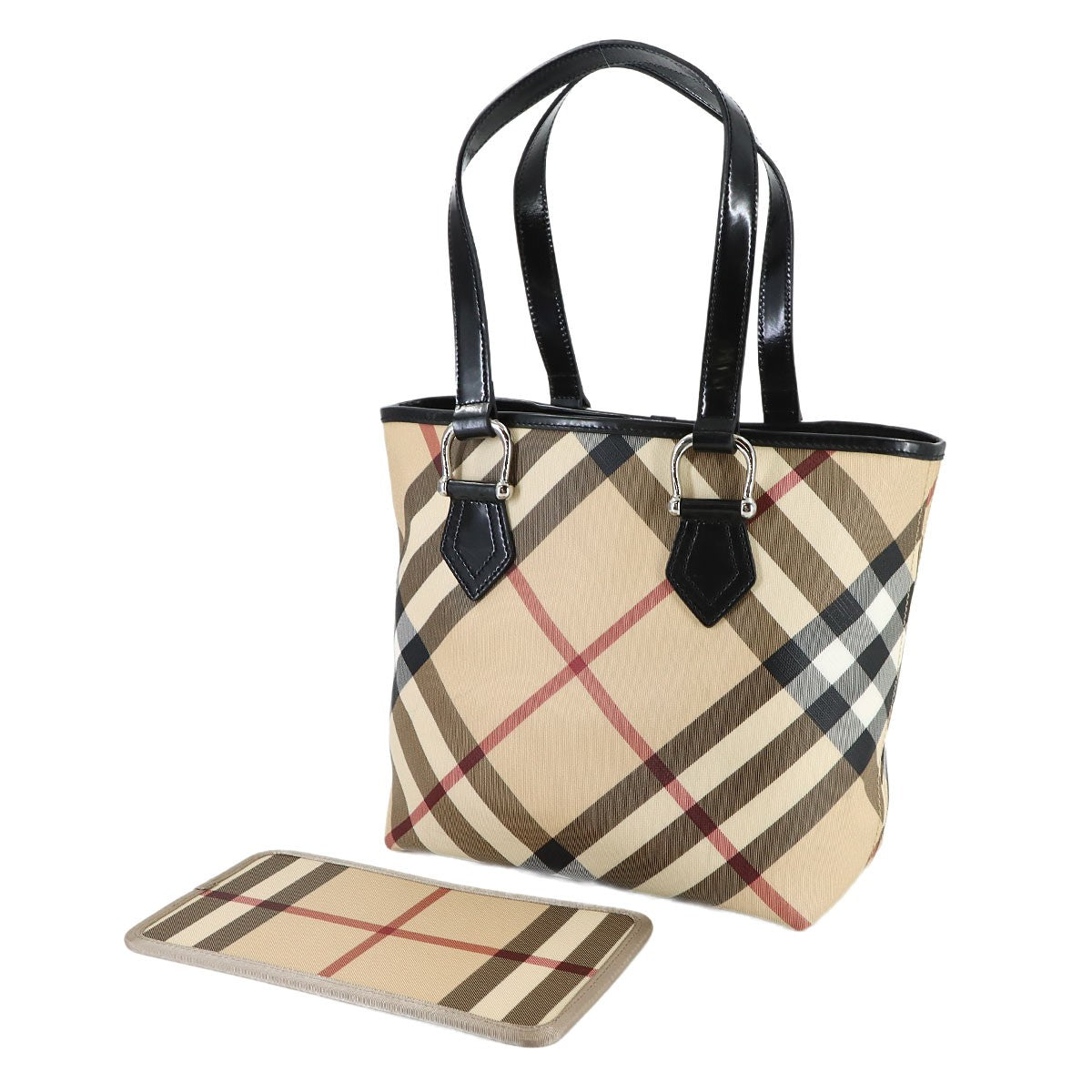 Burberry Plaid Tote Bag - Beige, Brown, PVC, Leather- מגיע עם הארנק
