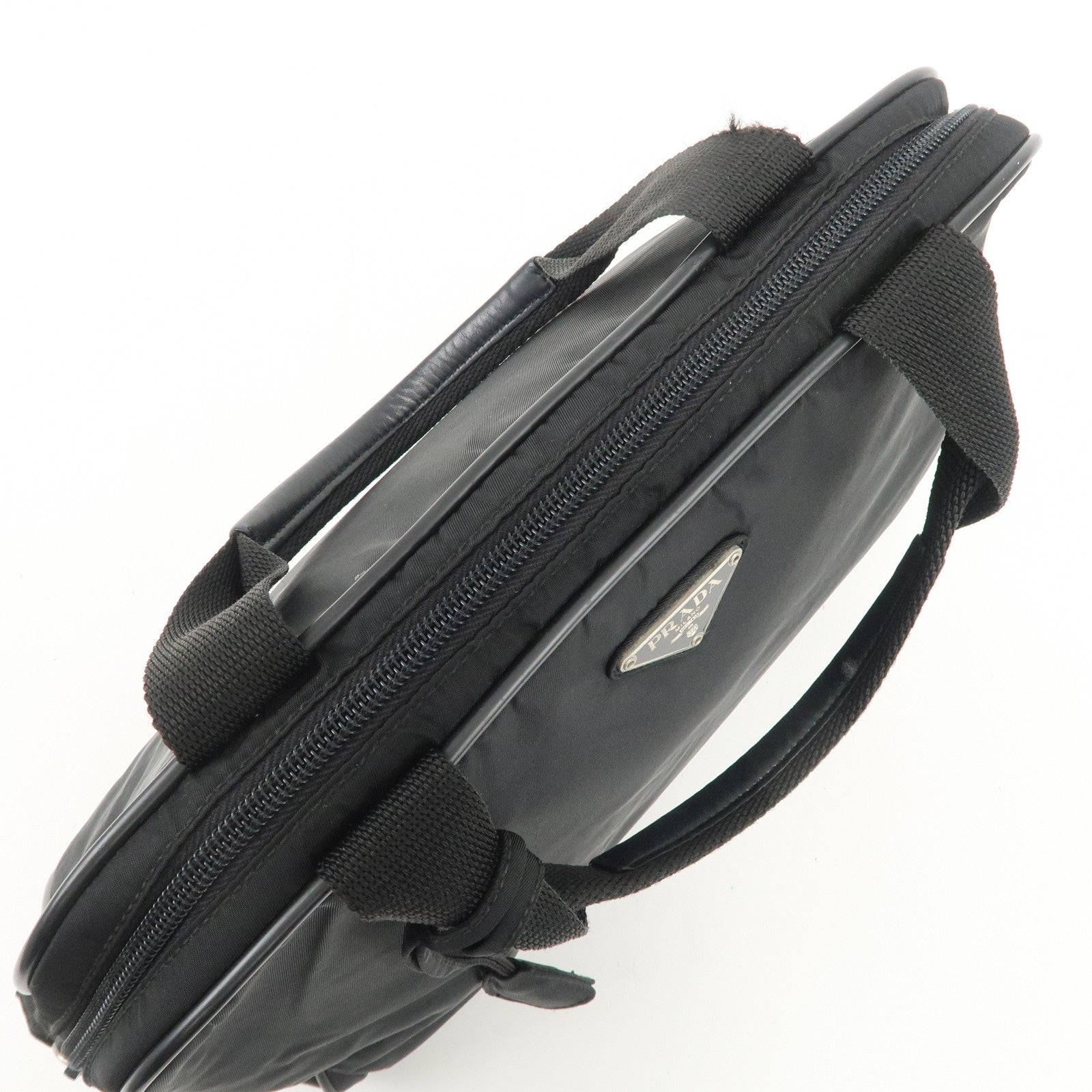 Prada Triangle Logo Hand Bag - Black, Nylon and Leather