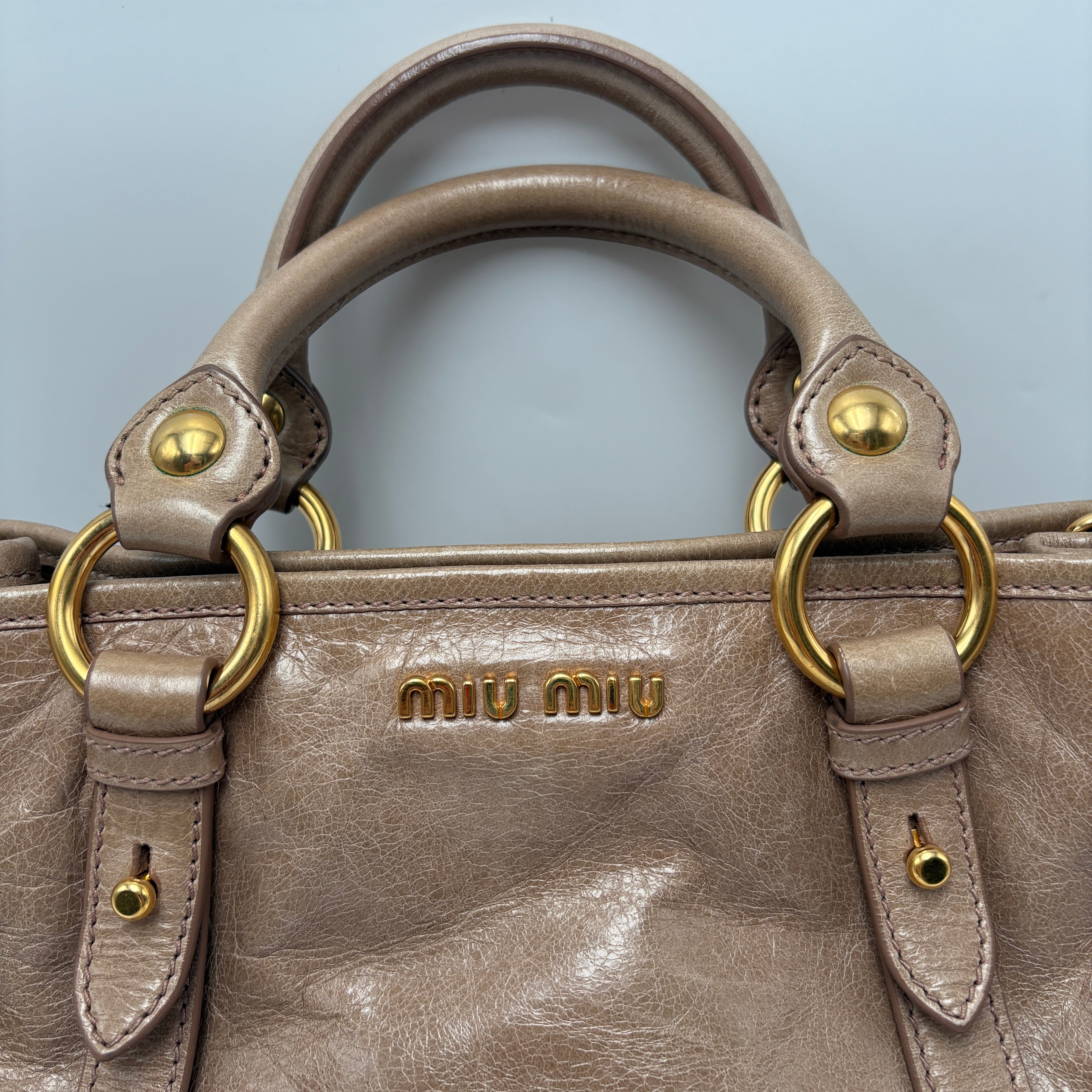 Miu Miu Leather Brown Gathered Handle Shoulder Bag