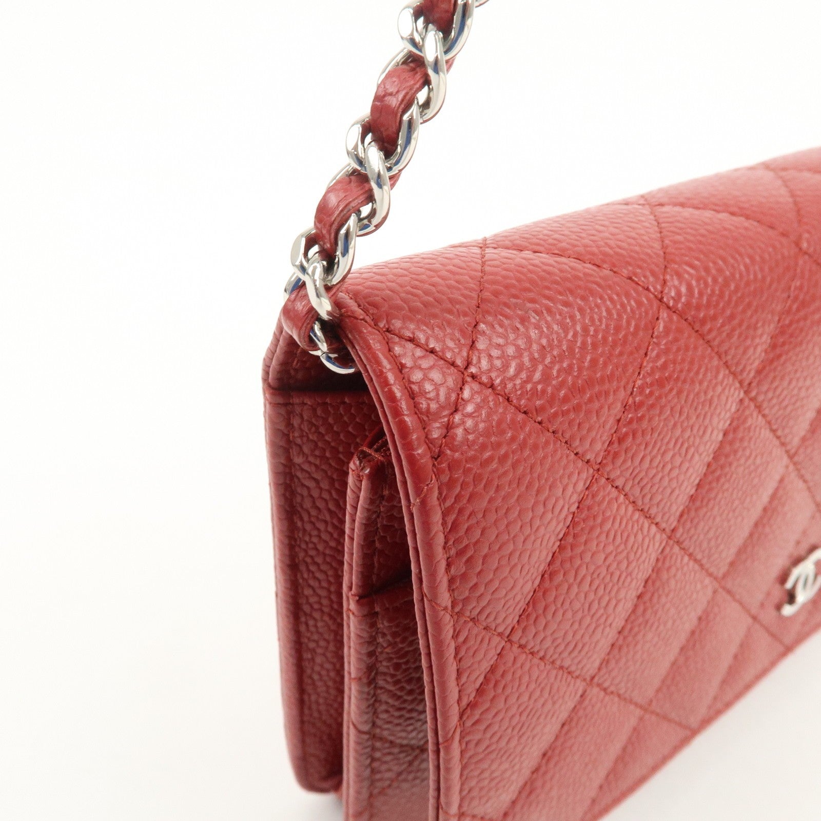Chanel Matelasse COCO Mark Chain Wallet - Red, Caviar skin