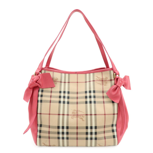 Burberry Side Ribbon Hand Bag - Nova Plaid Brown Pink, PVC Coating Canvas, Leather