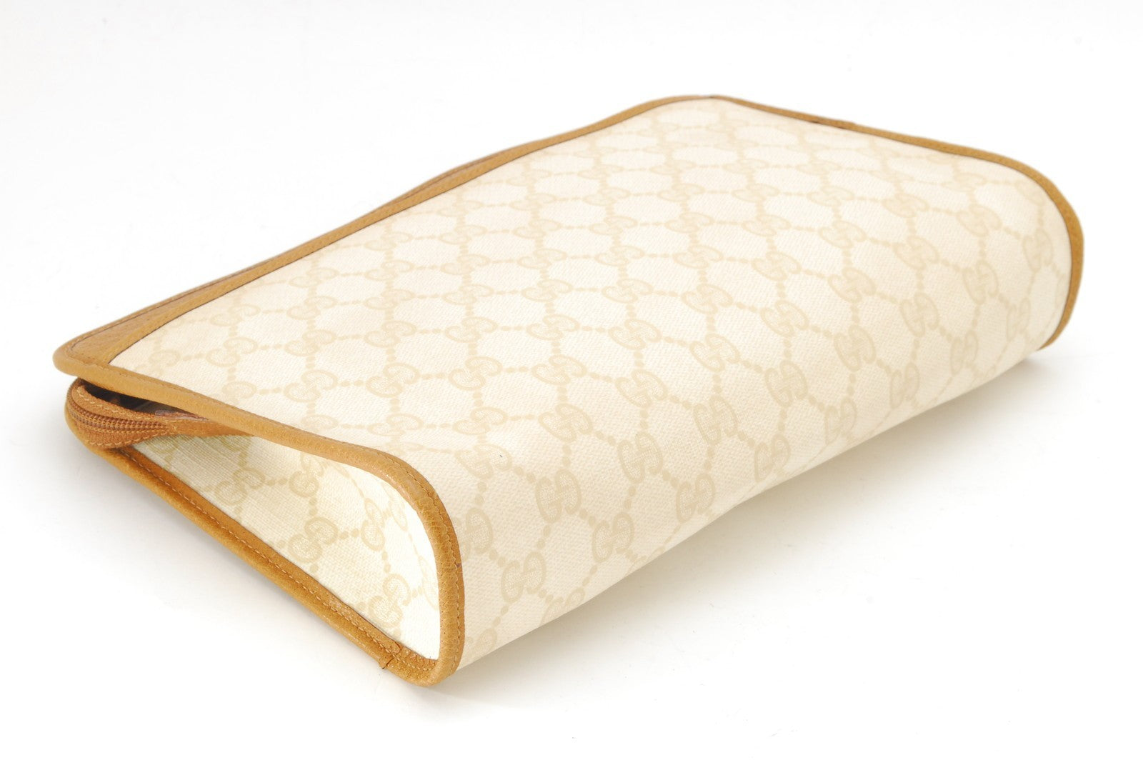 Gucci GG Supreme Clutch Bag - White Brown, PVC Leather 