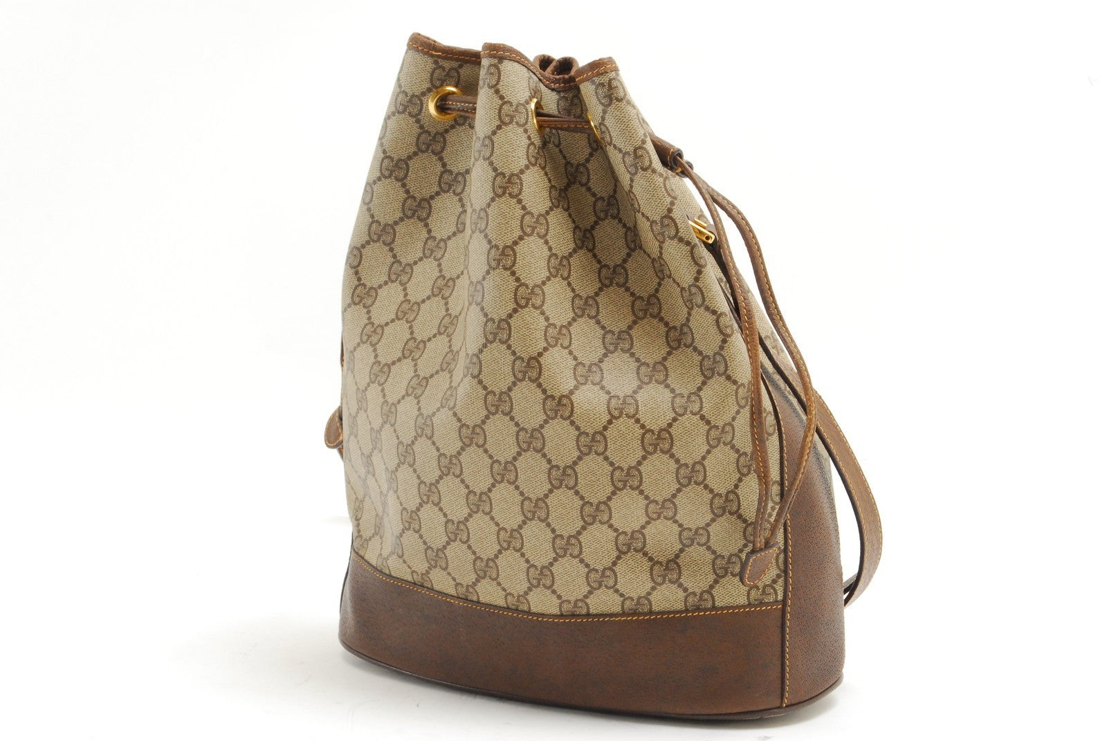 Gucci Vintage GG Sherry Line Drawstring Shoulder Bag - Brown, PVC Leather 