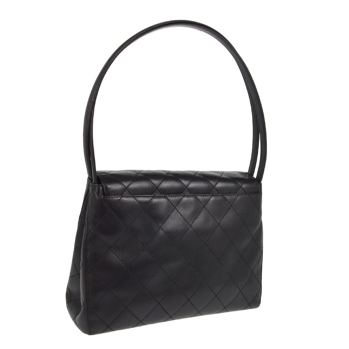 Chanel Straight Flap Shoulder Bag - Black, Lambskin