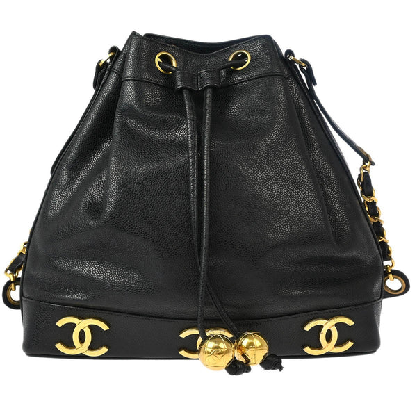 Chanel Triple CC Drawstring Shoulder Bag - Black, Calfskin