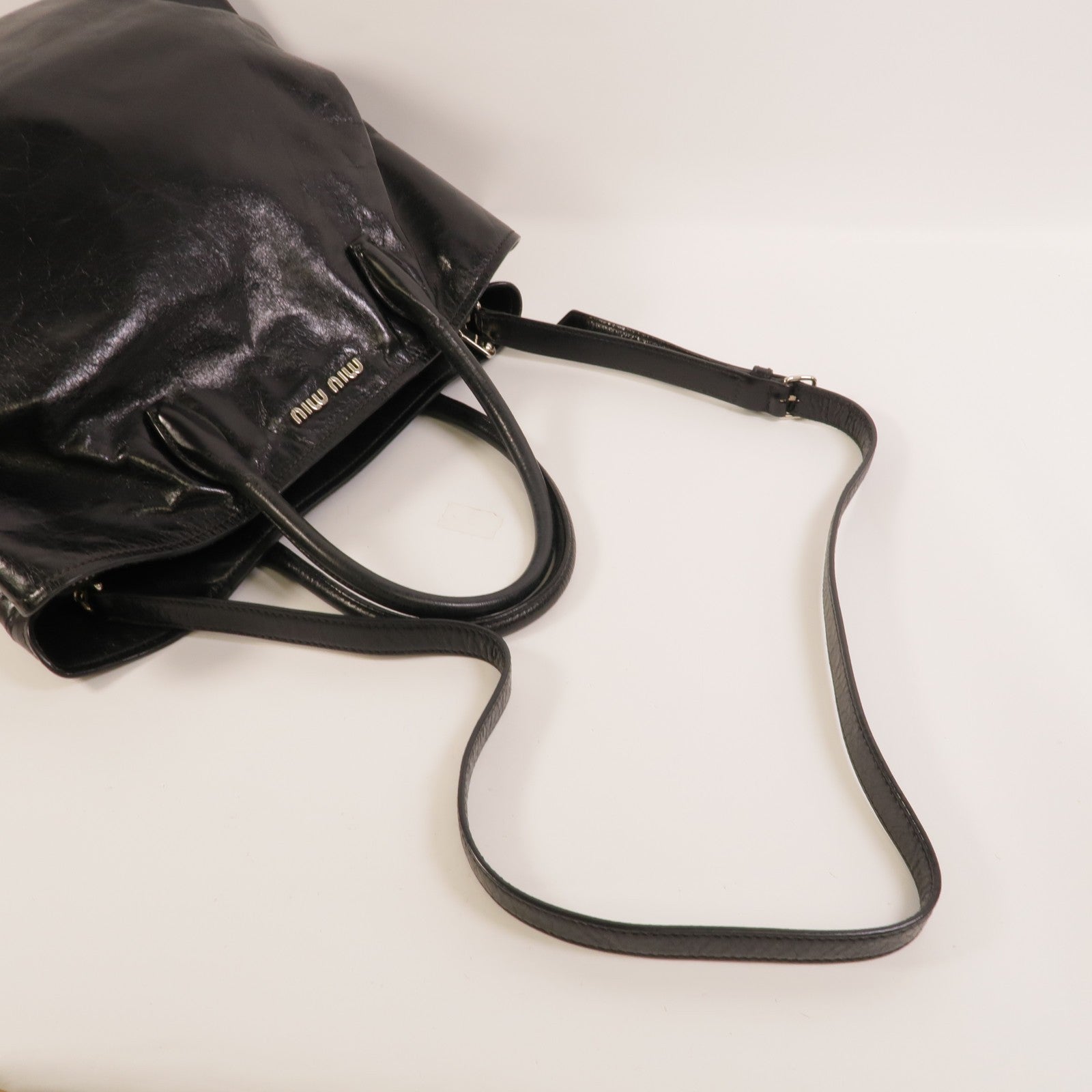 Miu Miu SHW Vitello Shine 2way Shoulder Bag - Black, Calfskin Leather