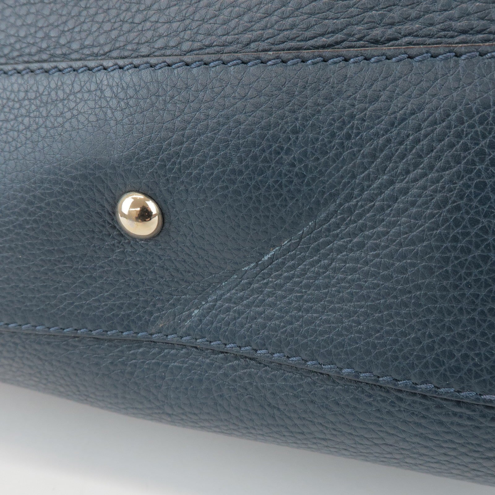 GUCCI Bamboo Calf Leather 2 Way Bag Tote Bag Navy