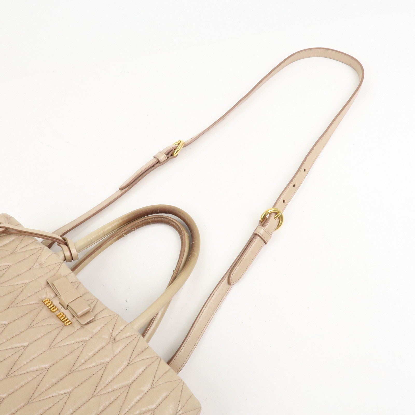 Miu Miu Leather Ribbon 2Way Shoulder Bag Beige, Leather