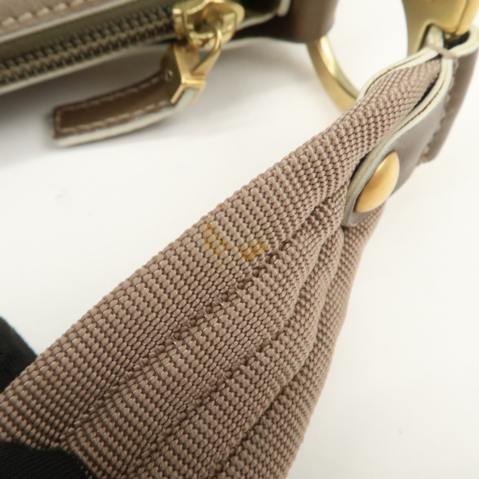 Ferragamo Gancini Shoulder Hand Bag - Beige Brown, Canvas Leather 