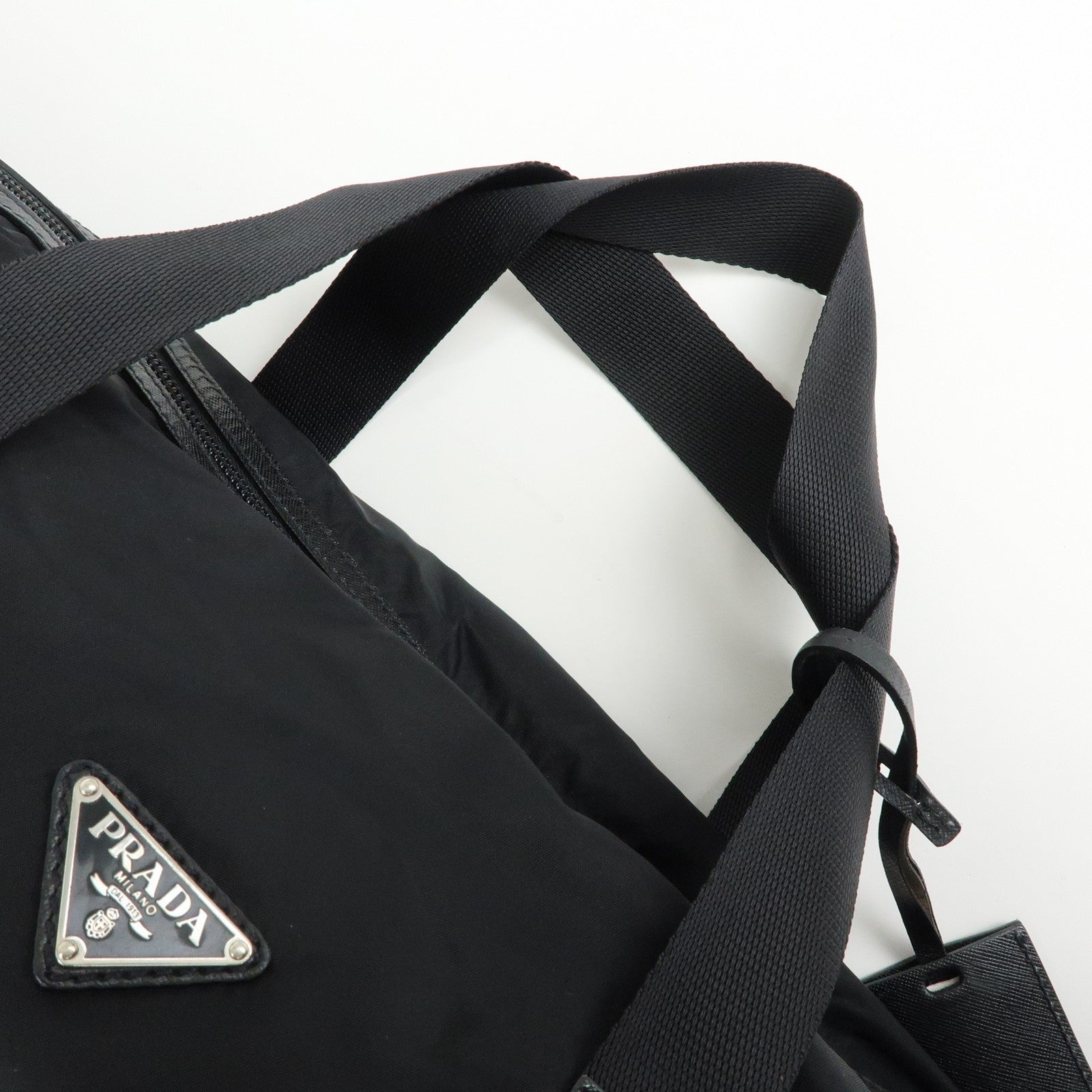 Prada Triangle Logo Boston Hand Bag - Black, Nylon