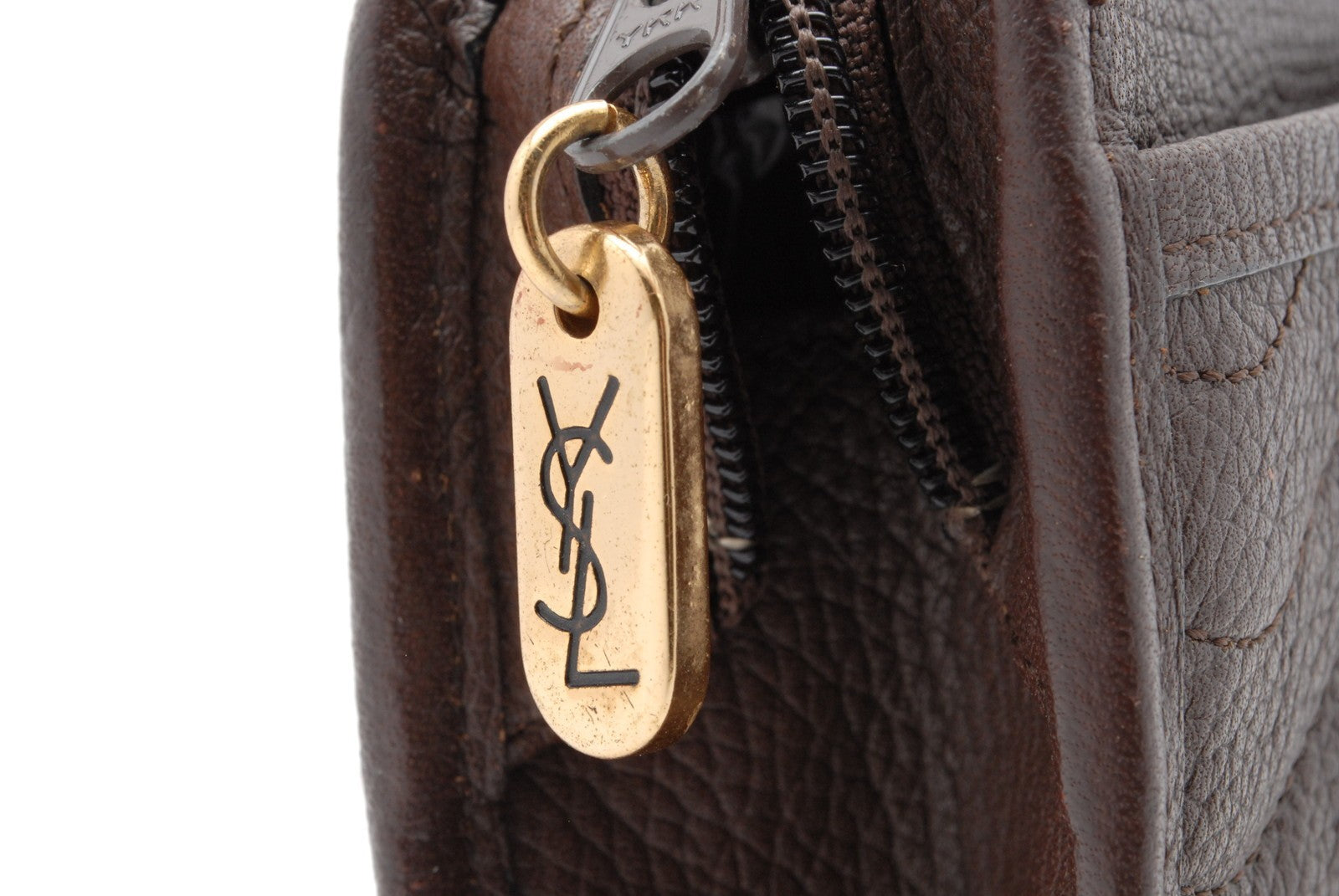 Saint Laurent Yves Leather Clutch Bag - Brown, Leather 