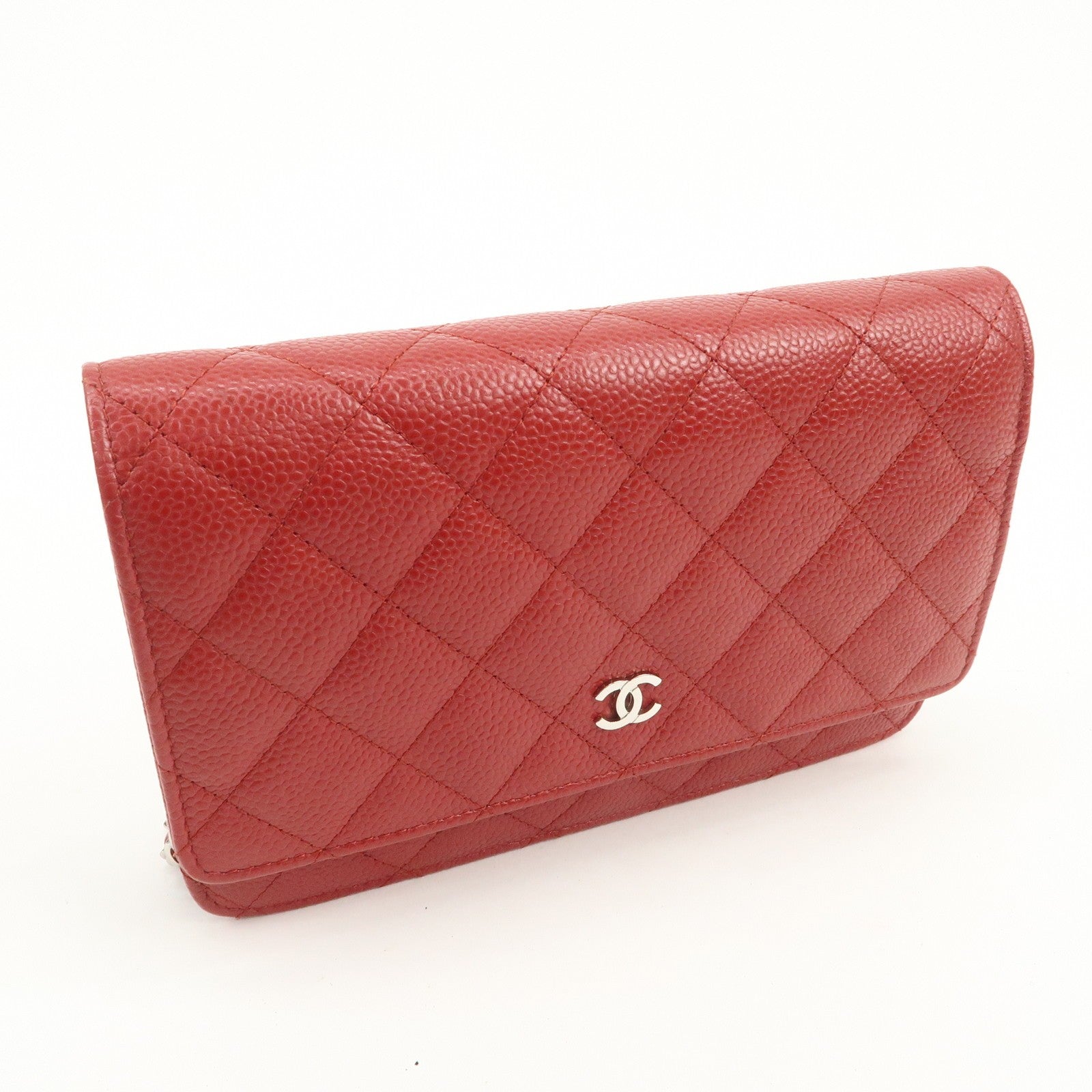 Chanel Matelasse COCO Mark Chain Wallet - Red, Caviar skin