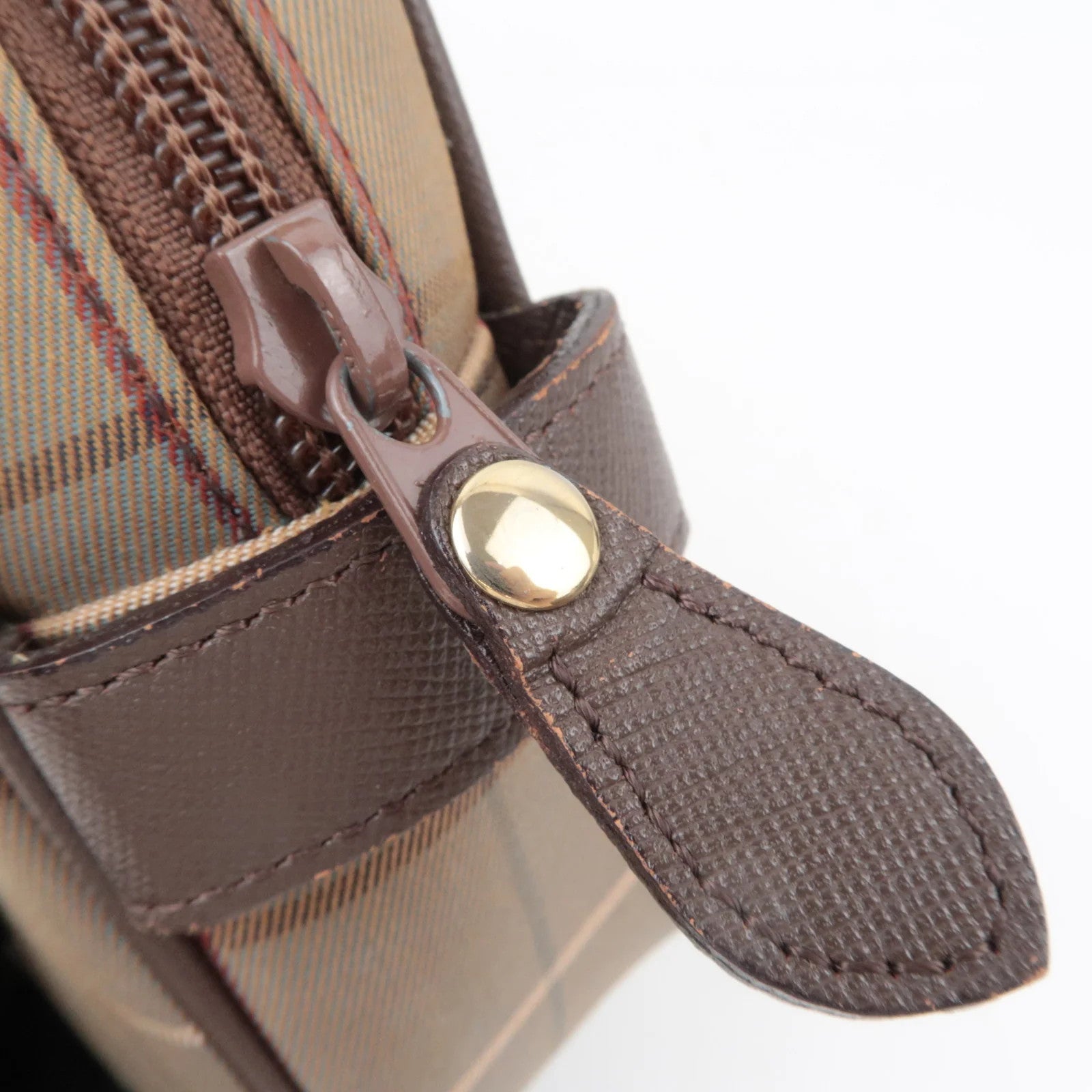 Burberry BURBERRY burberrys Plaid Canvas Leather Clutch Bag - Khaki, Brown, Canvas, Leather