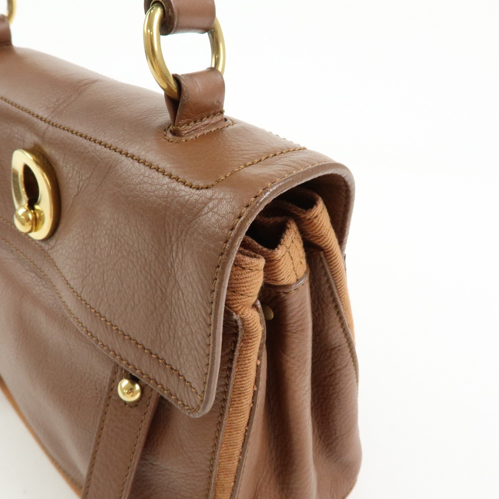 SAINT LAURENT PARIS Muse Two Leather Hand Bag Brown