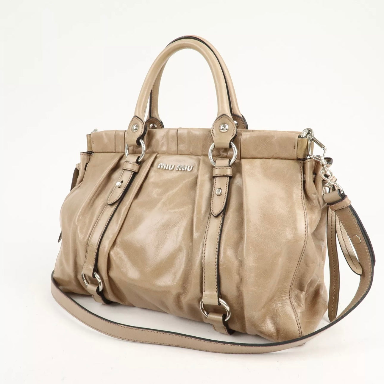 PRE ORDER! MIU MIU Leather Shoulder& Hand Bag Beige