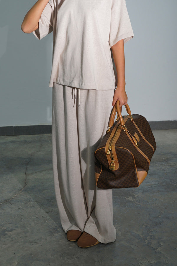Celine Macadam Large Boston Bag - Brown Beige, Canvas 