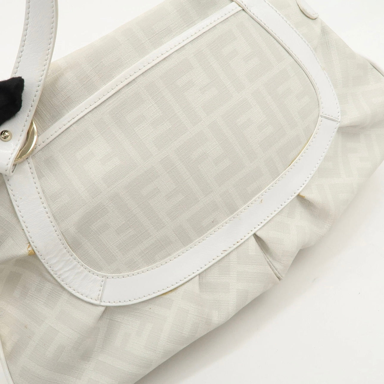 FENDI Zucca PVC Leather Shoulder Bag White Gold Hardware