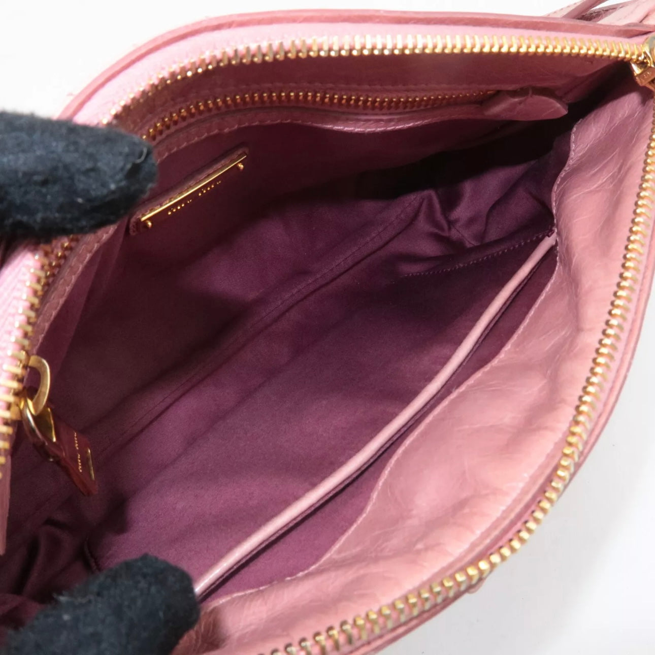 Leather Ribbon Gathered Shoulder Bag Pink