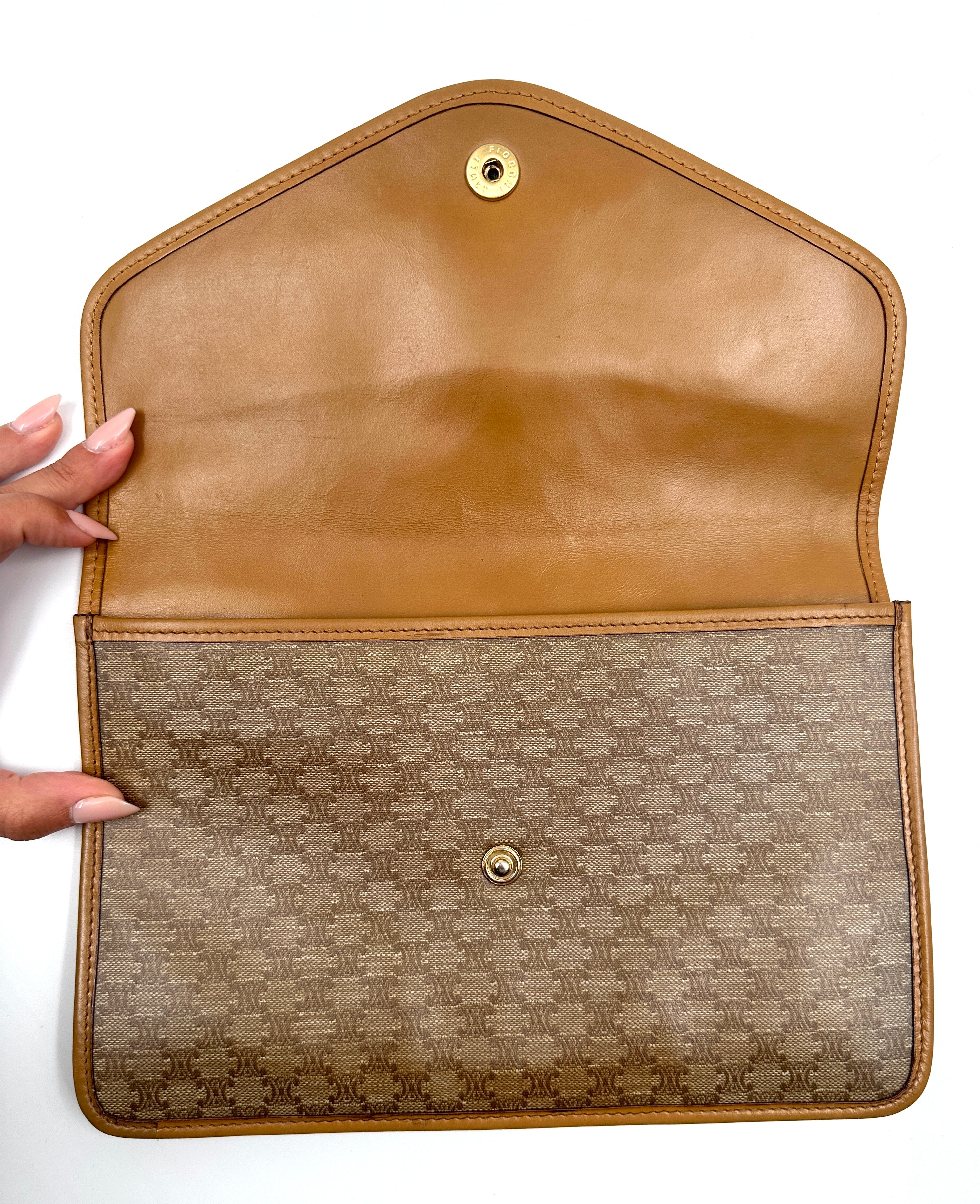 Celine Clutch Hand Bag Pouch Brown