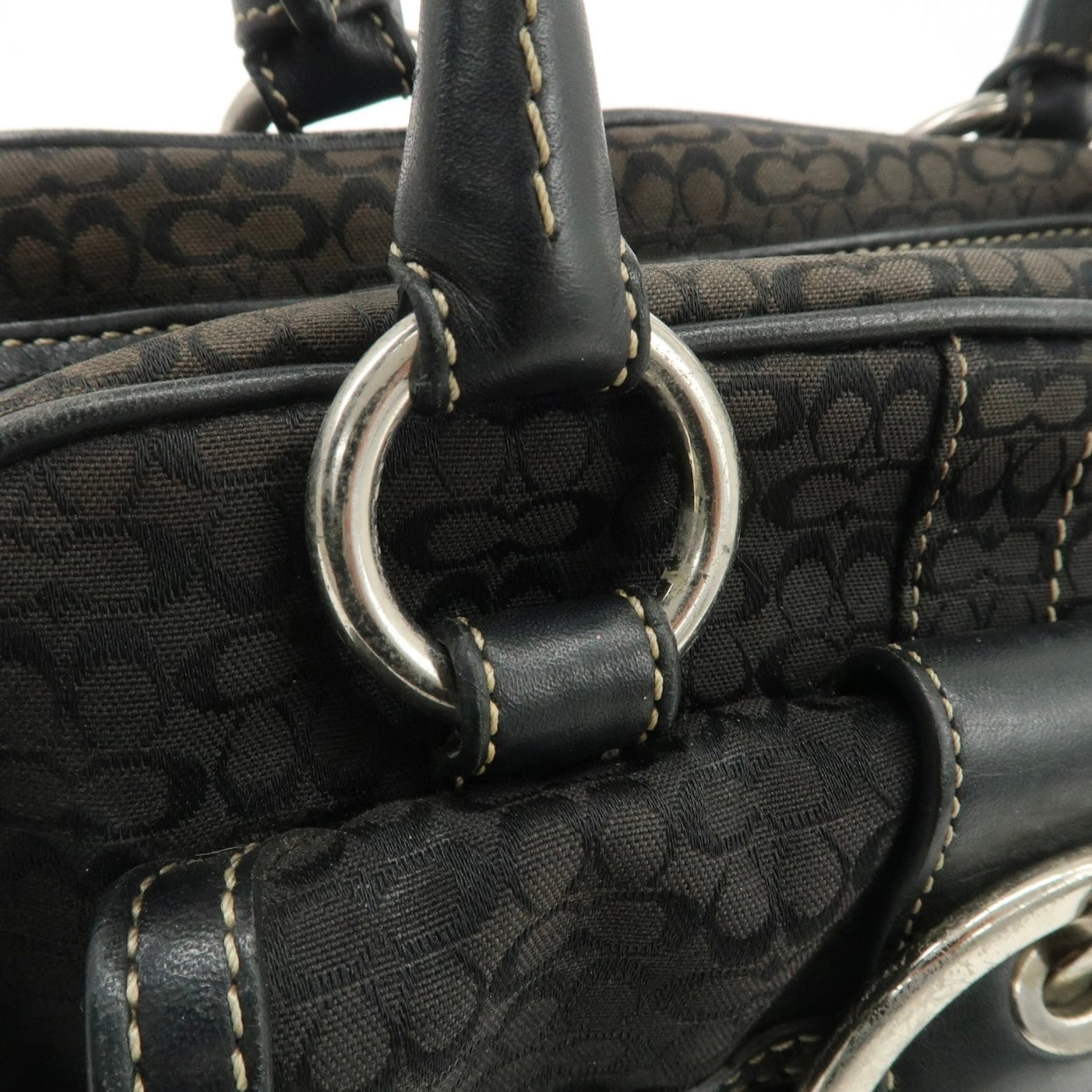COACH Leather Canvas Hand Bag Brown Silver