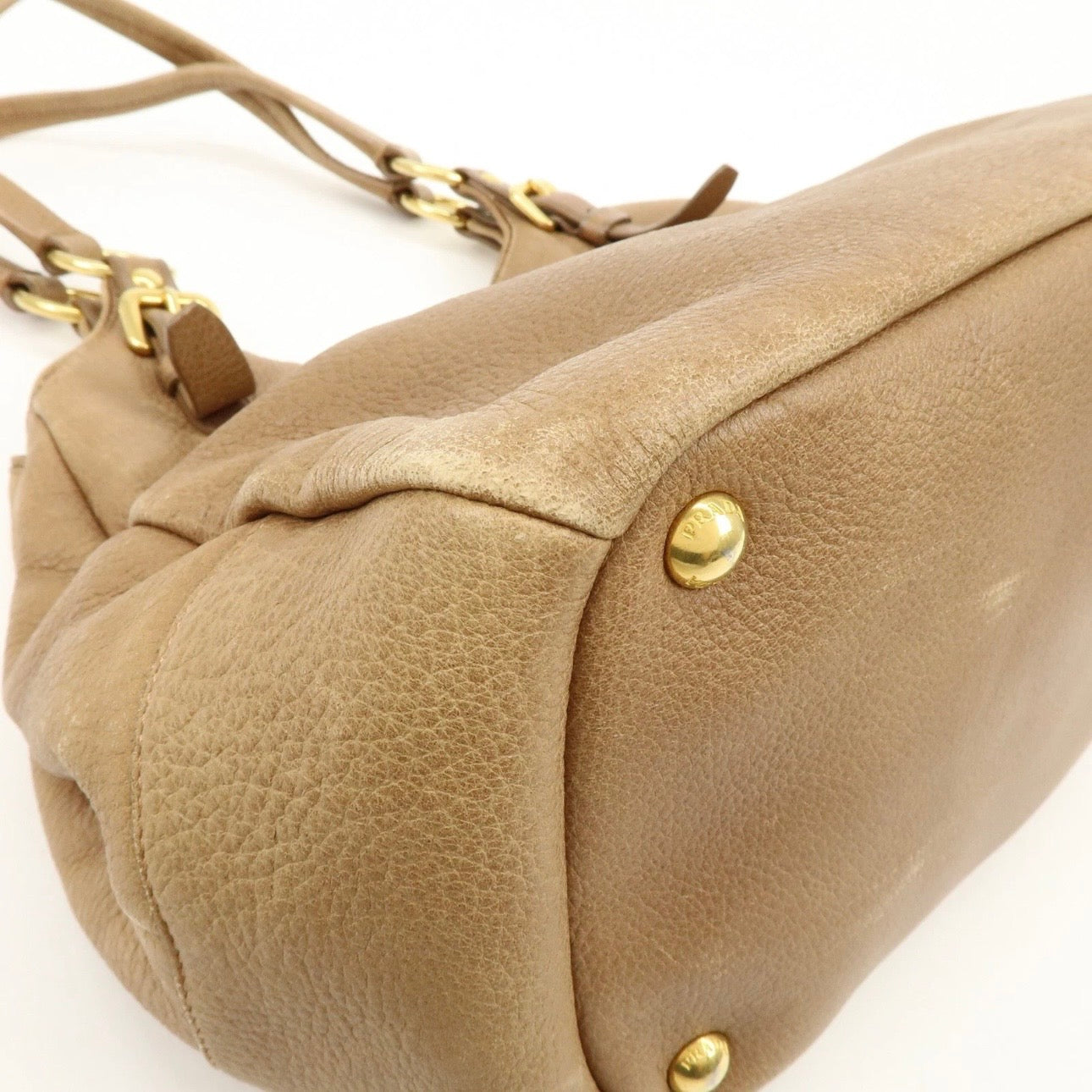 PRADA Leather Shoulder Bag Hand Bag Light Brown