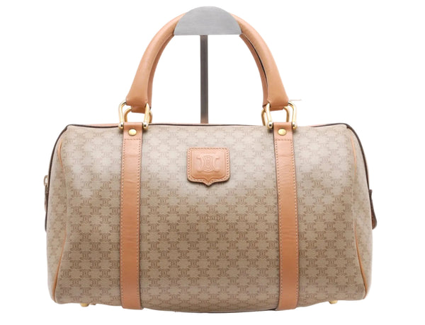 Celine Boston Bag Handbag - Beige Brown, PVC Leather