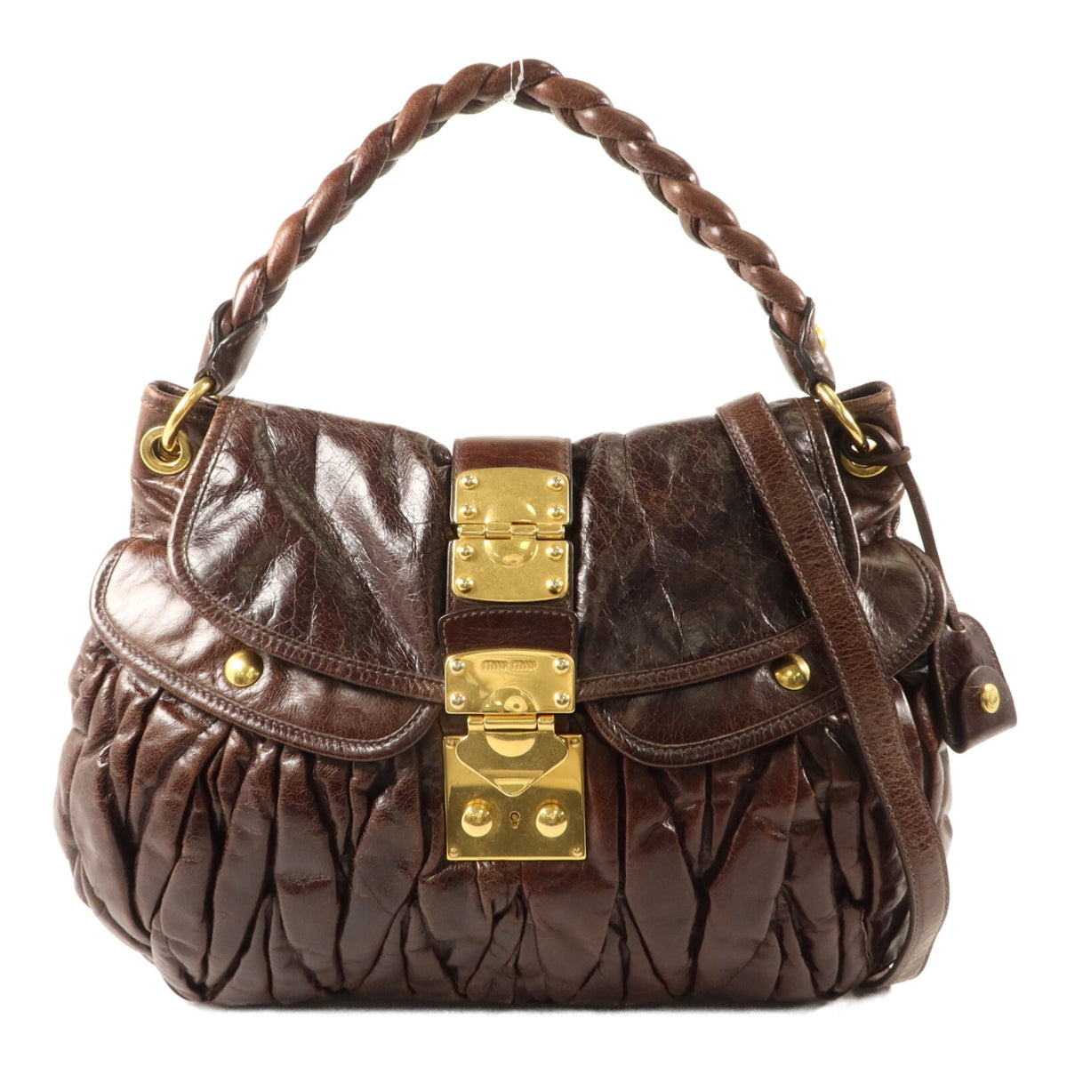 Miu Miu GHW 2 Way Shoulder Bag - Brown, Calfskin Leather