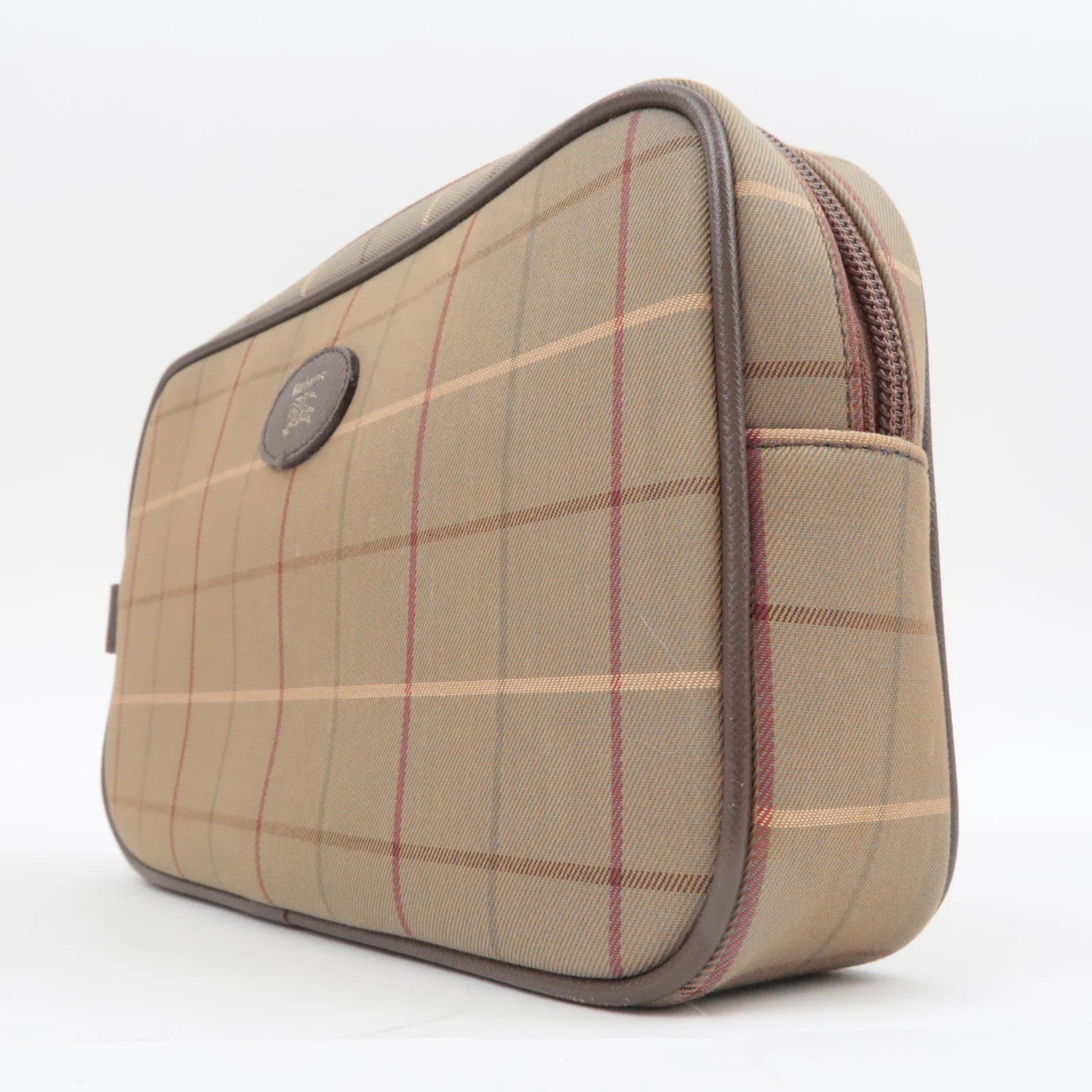 Burberry BURBERRY burberrys Plaid Canvas Leather Clutch Bag - Khaki, Brown, Canvas, Leather