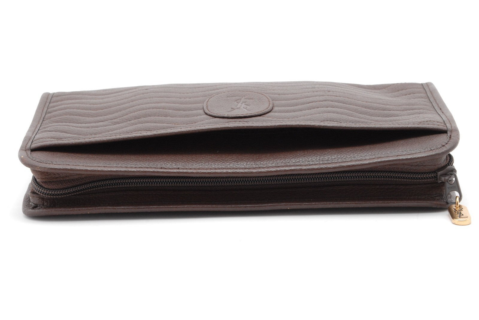 Saint Laurent Yves Leather Clutch Bag - Brown, Leather 