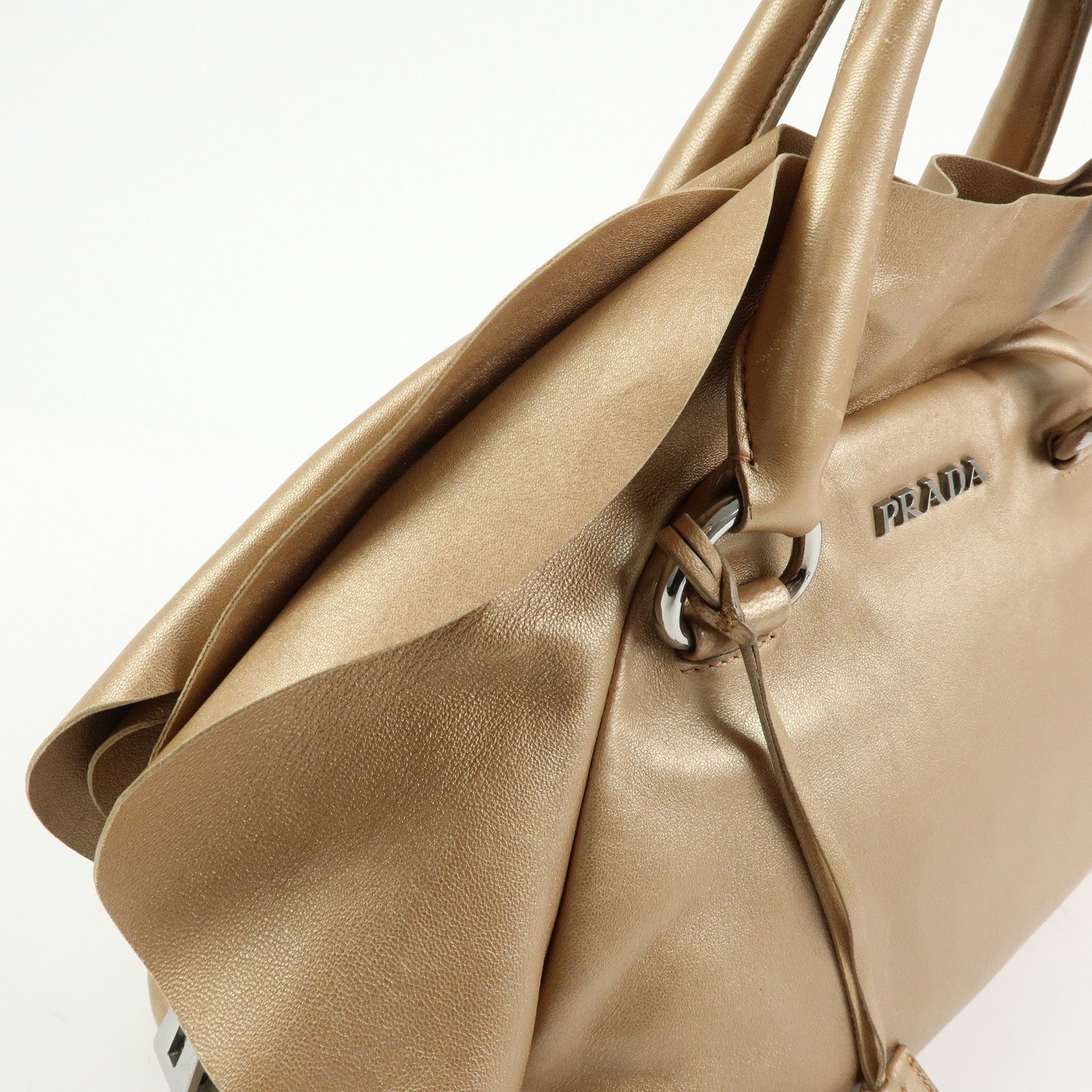 Prada Frilled Leather Tote Bag - Champagne Gold, Leather