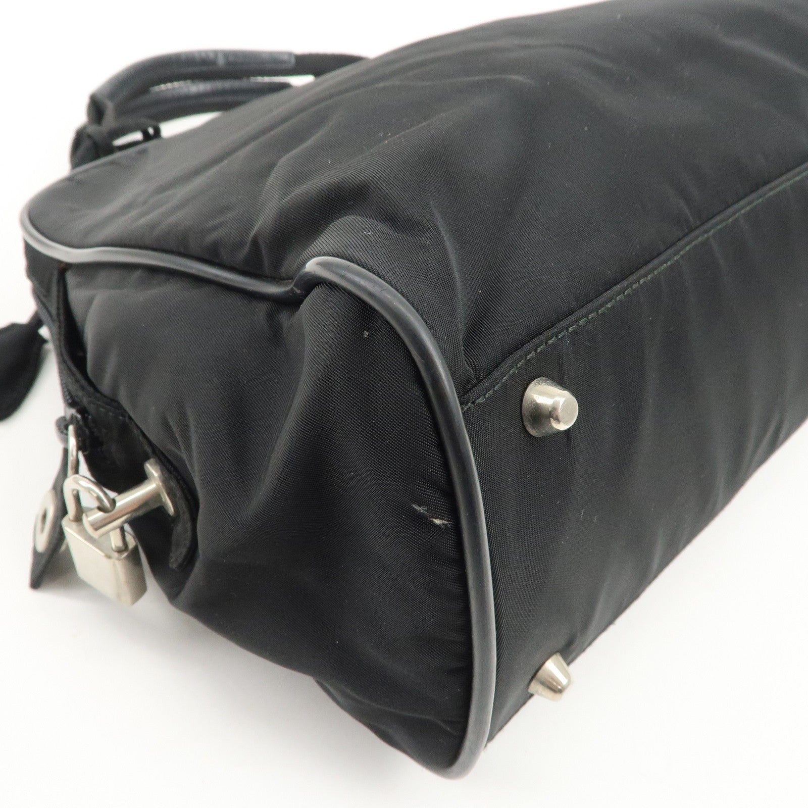 Prada Triangle Logo Hand Bag - Black, Nylon and Leather