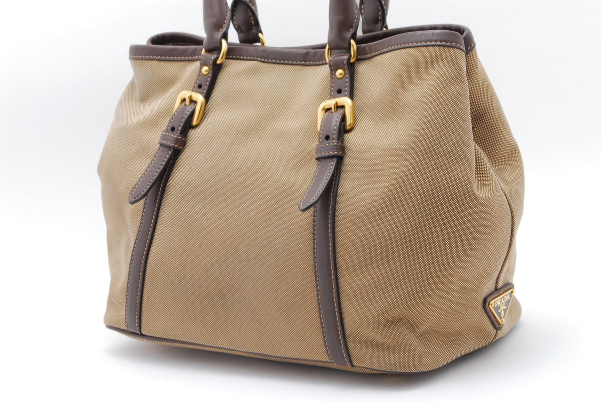 Prada Triangle Logo Tote Bag - Brown, Canvas