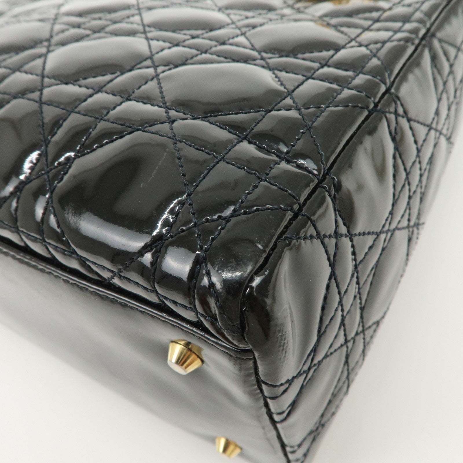 Christian Dior Lady Dior 2Way Hand Bag - Black, Patent Leather