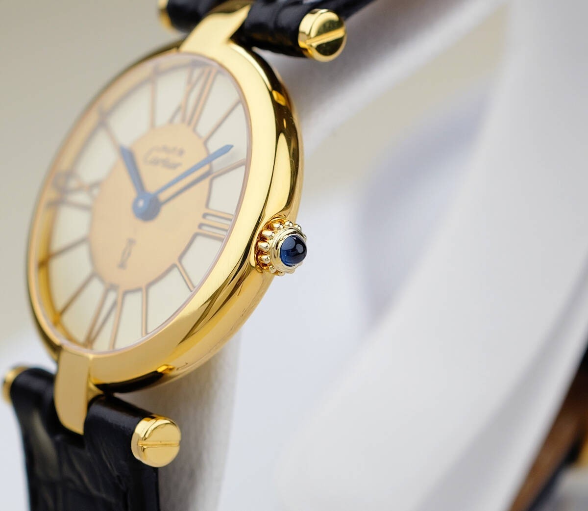 Cartier Vendome Wristwatch - Gold, White Dial, Leather