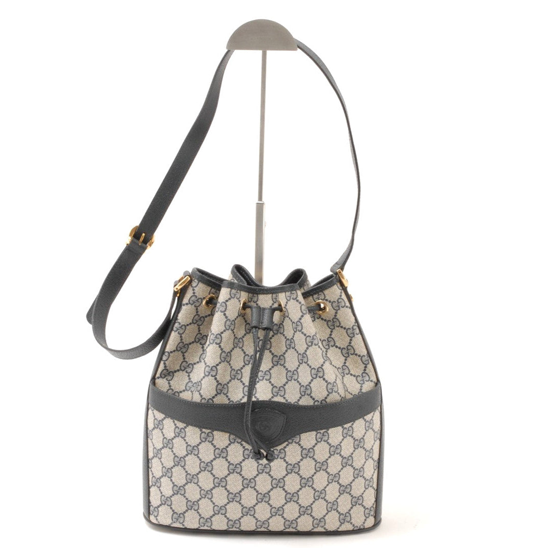 Gucci GG Bucket Bag Shoulder Bag - Navy Blue, Canvas and Leather