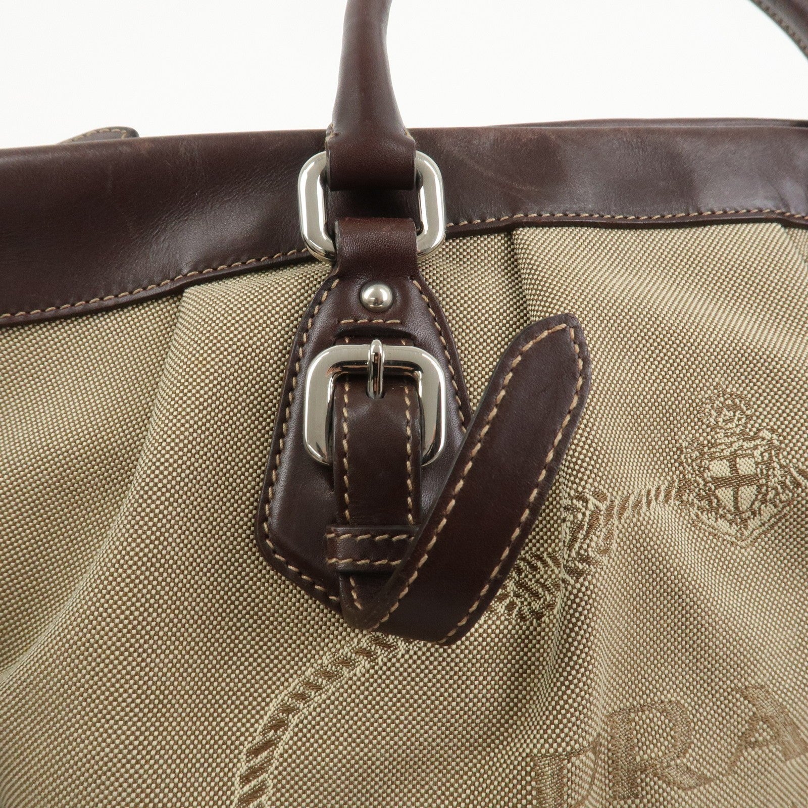 Prada Logo 2Way Shoulder Hand Bag - Brown, Canvas and Leather