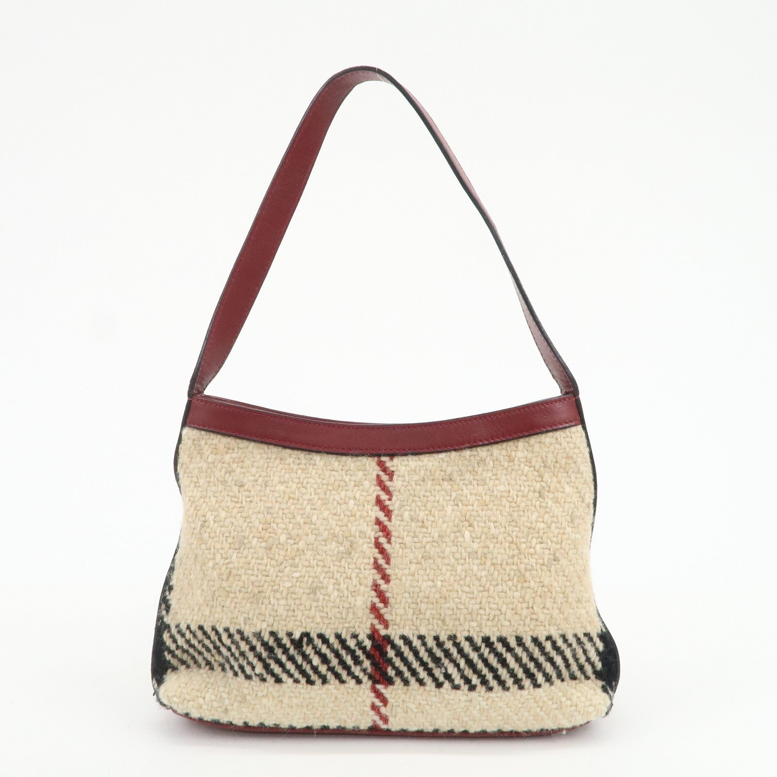 Burberry Hand Bag - Wine Red, Beige, Wool, Leather
