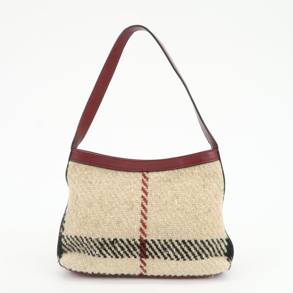 Burberry Hand Bag - Wine Red, Beige, Wool, Leather