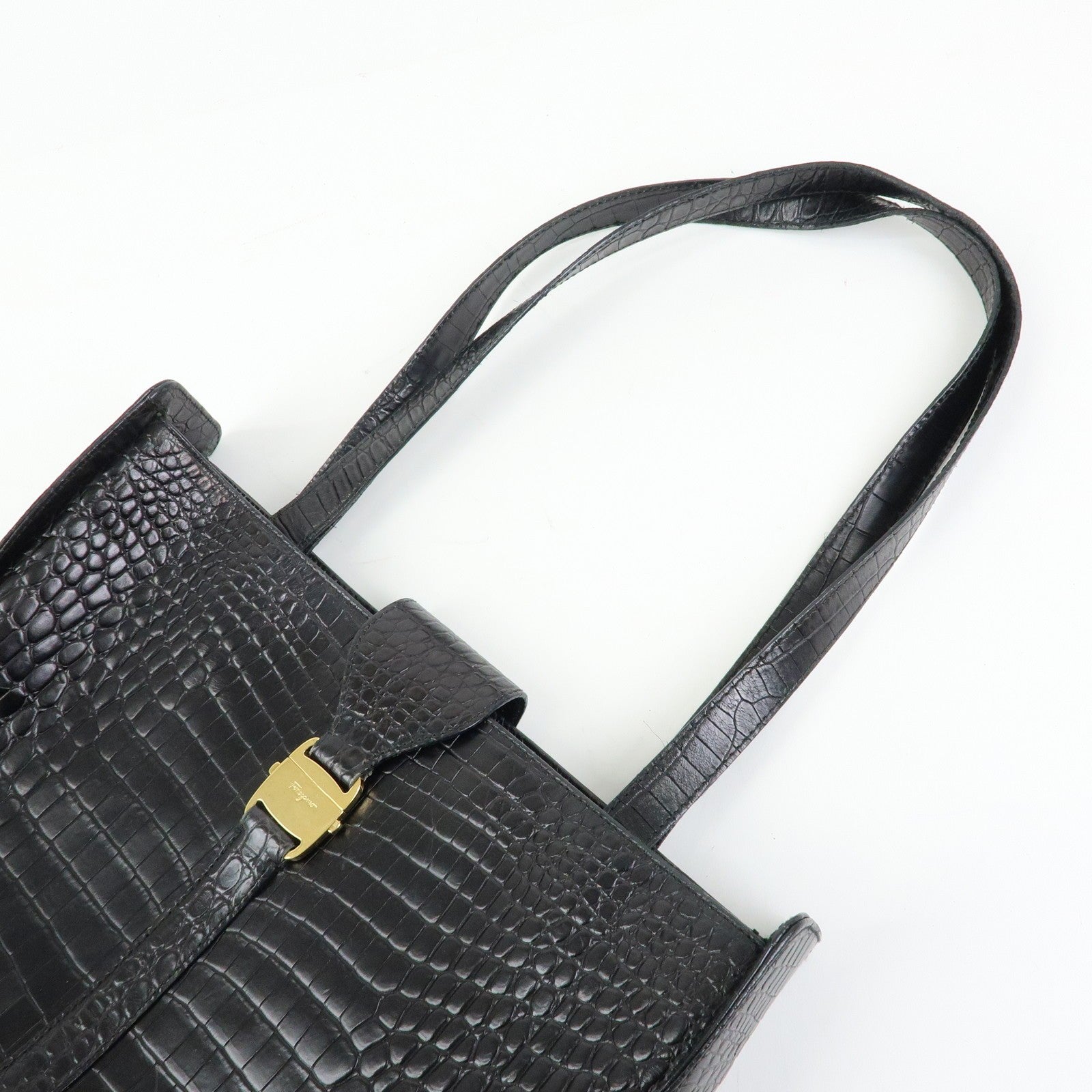 Ferragamo Vara Tote Bag - Black, Embossed Leather