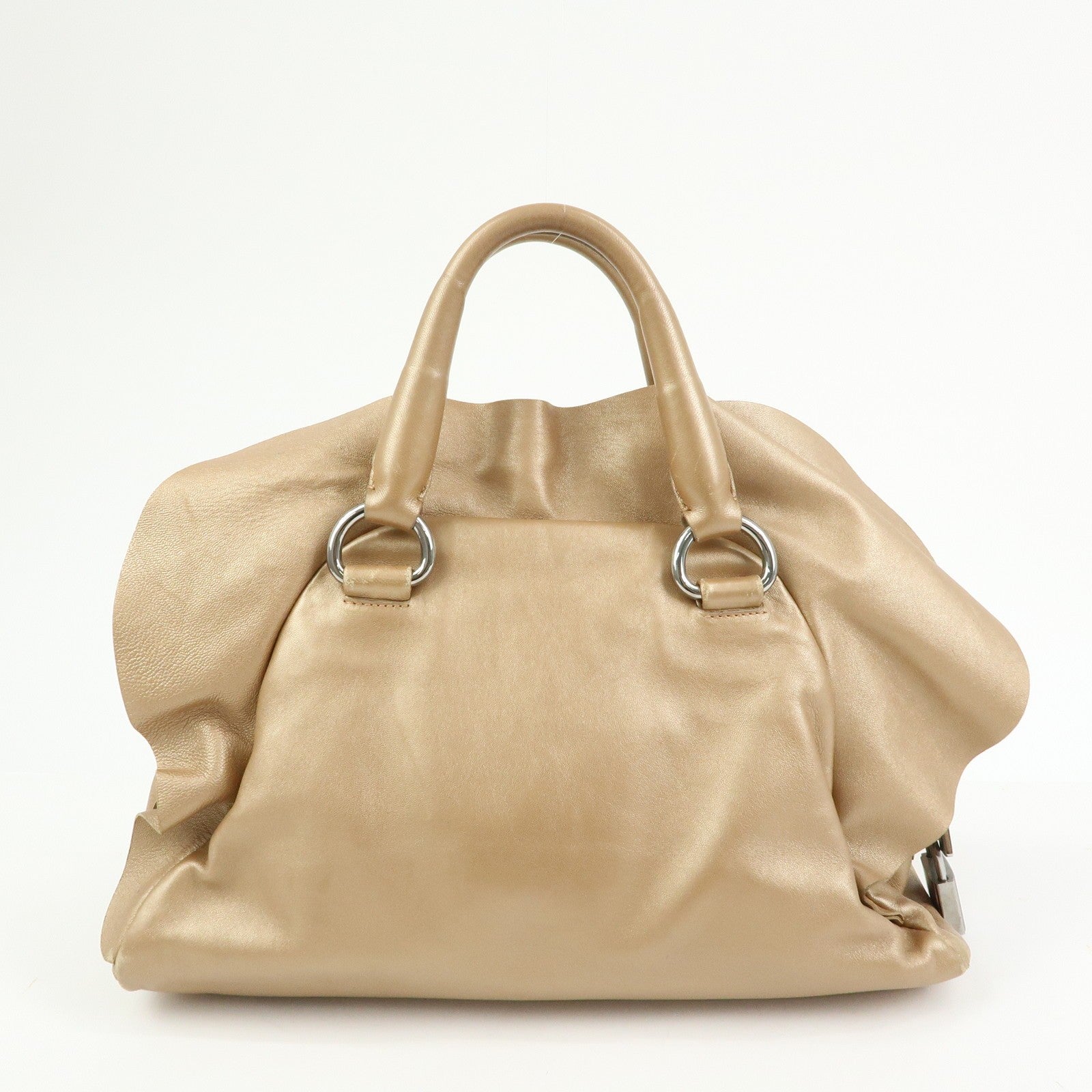 Prada Frilled Leather Tote Bag - Champagne Gold, Leather