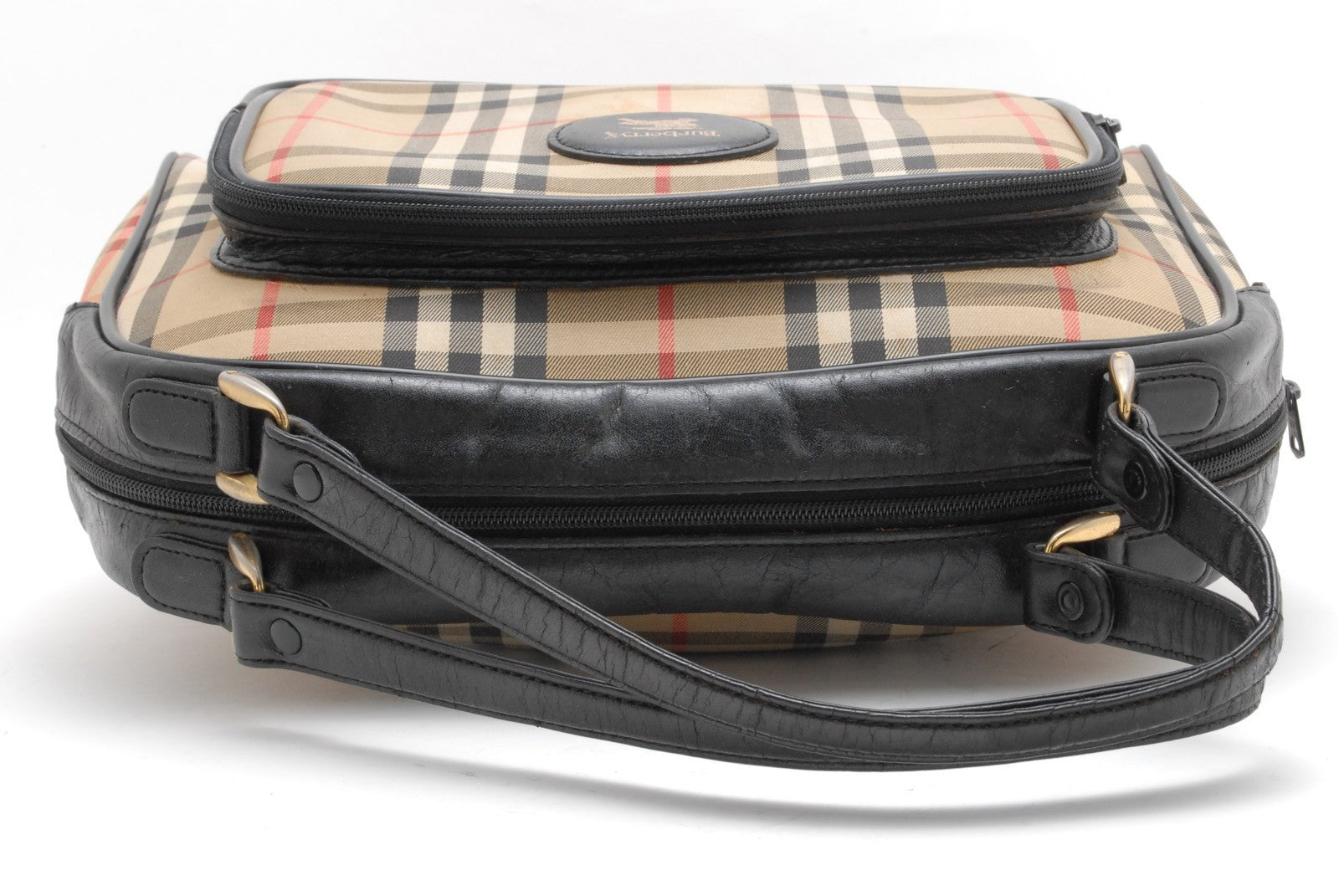 Burberry Nova Check Hand Mini Boston Bag - Black, Canvas