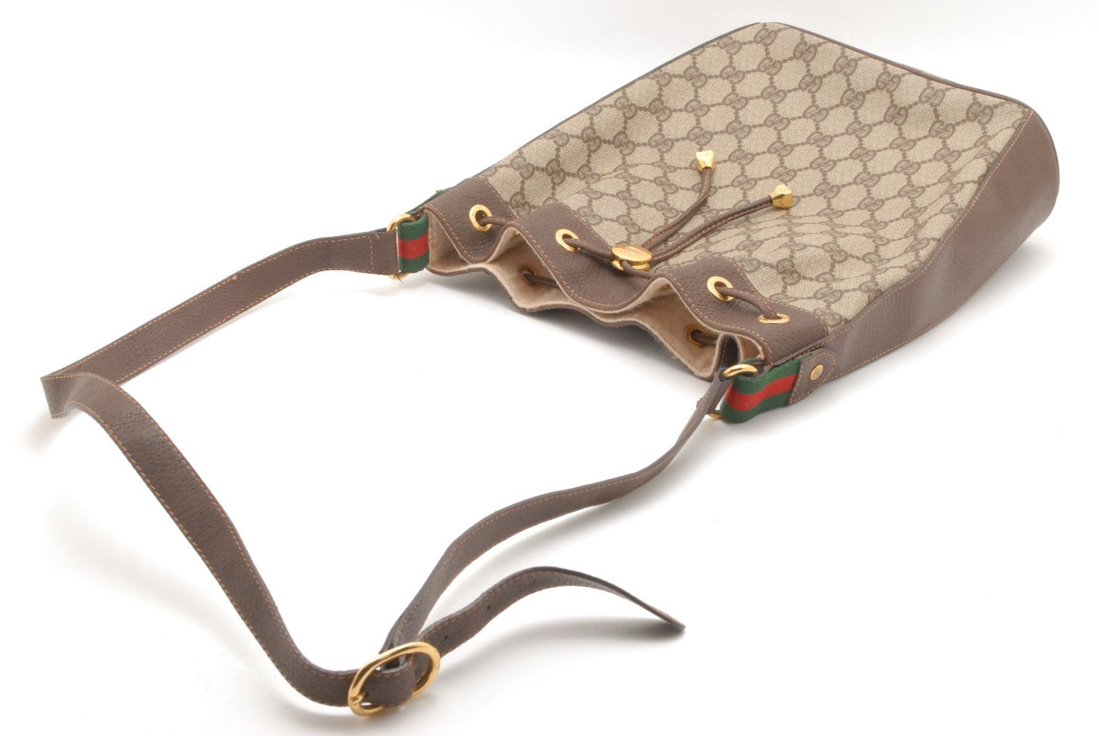 Gucci Sherry Line Drawstring Shoulder Bag - Brown, PVC Leather