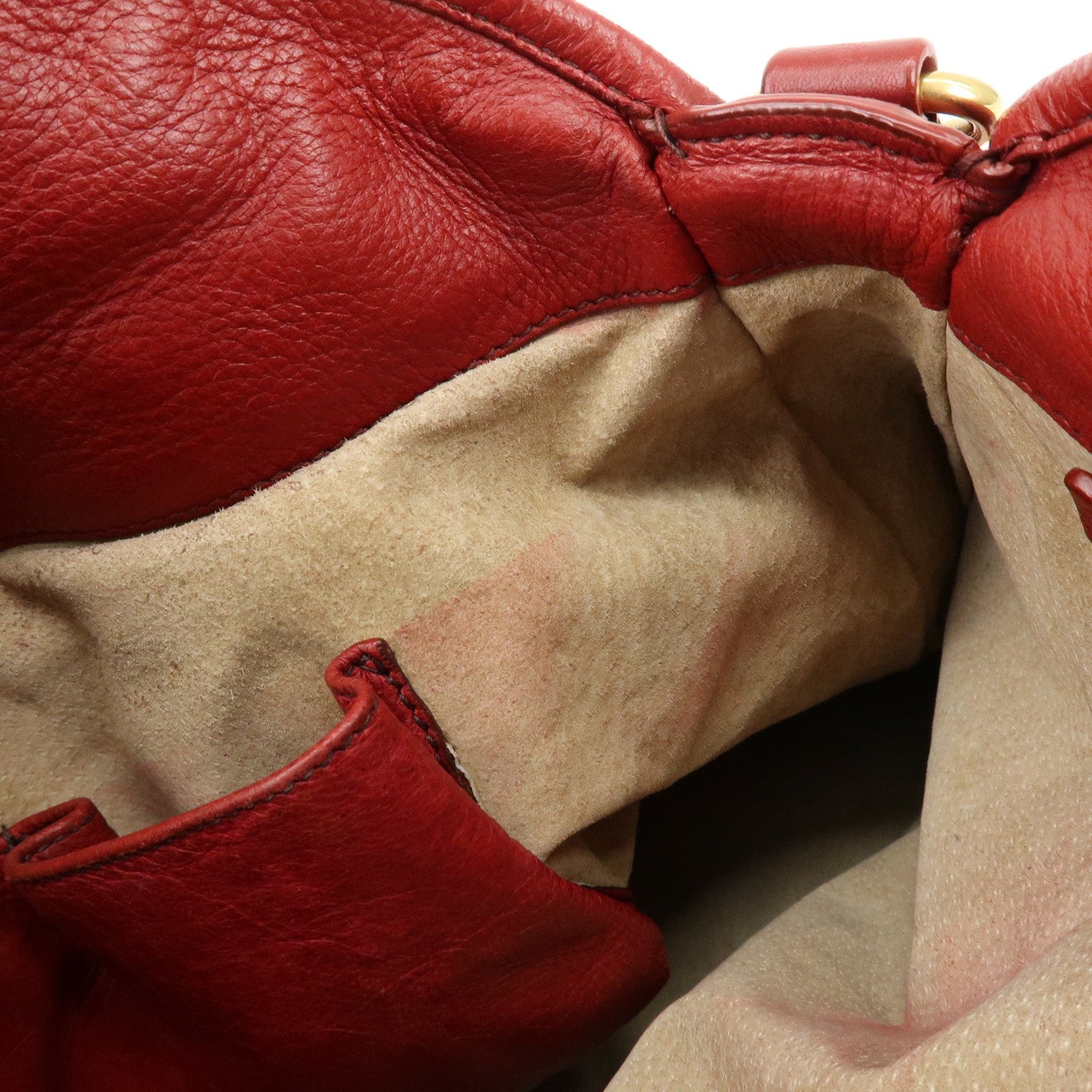 Prada Cervo Shine Leather Bowler Bag 2Way Tote Bag - Red, Leather