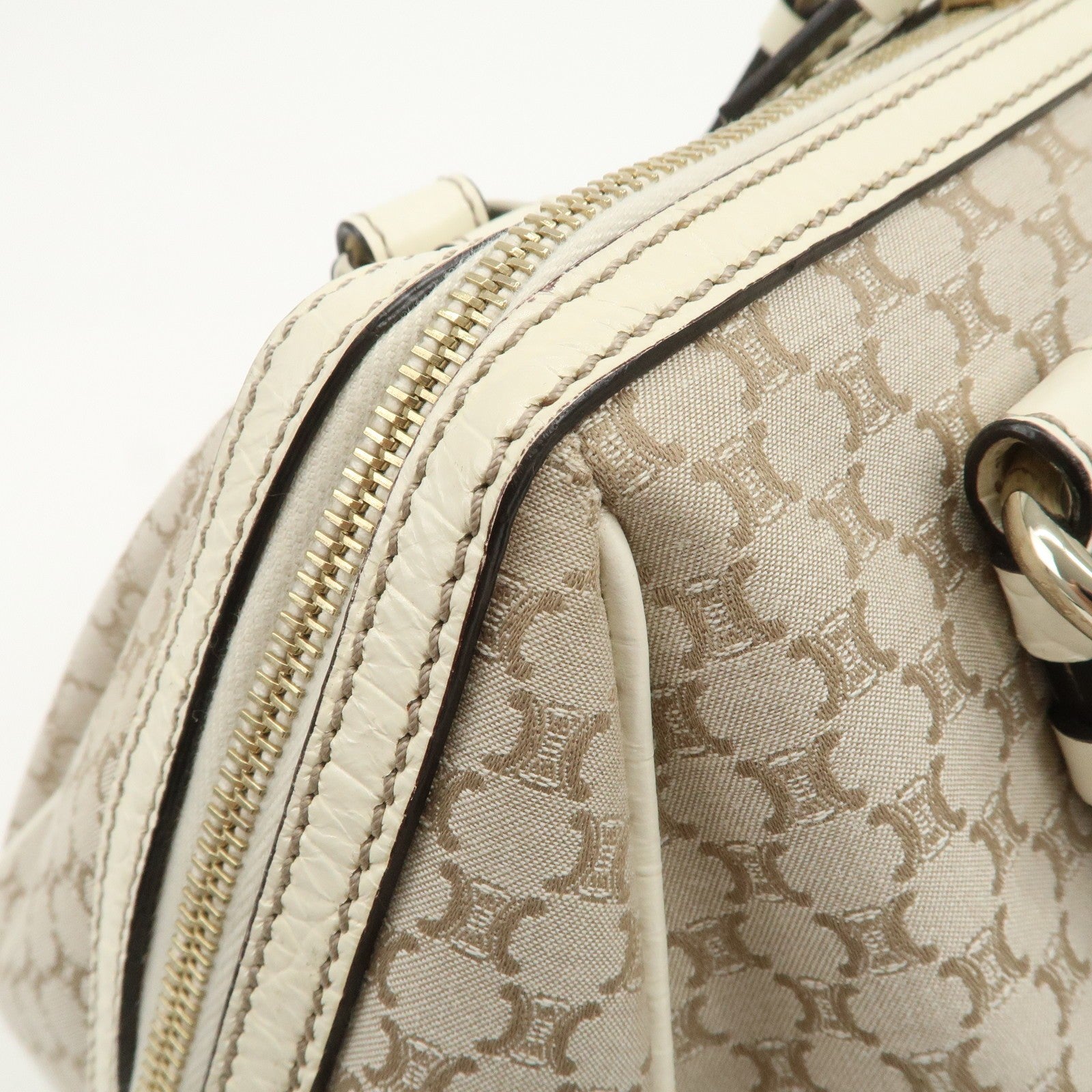 Celine Macadam Boston Hand Bag - Beige Ivory, Canvas Leather 