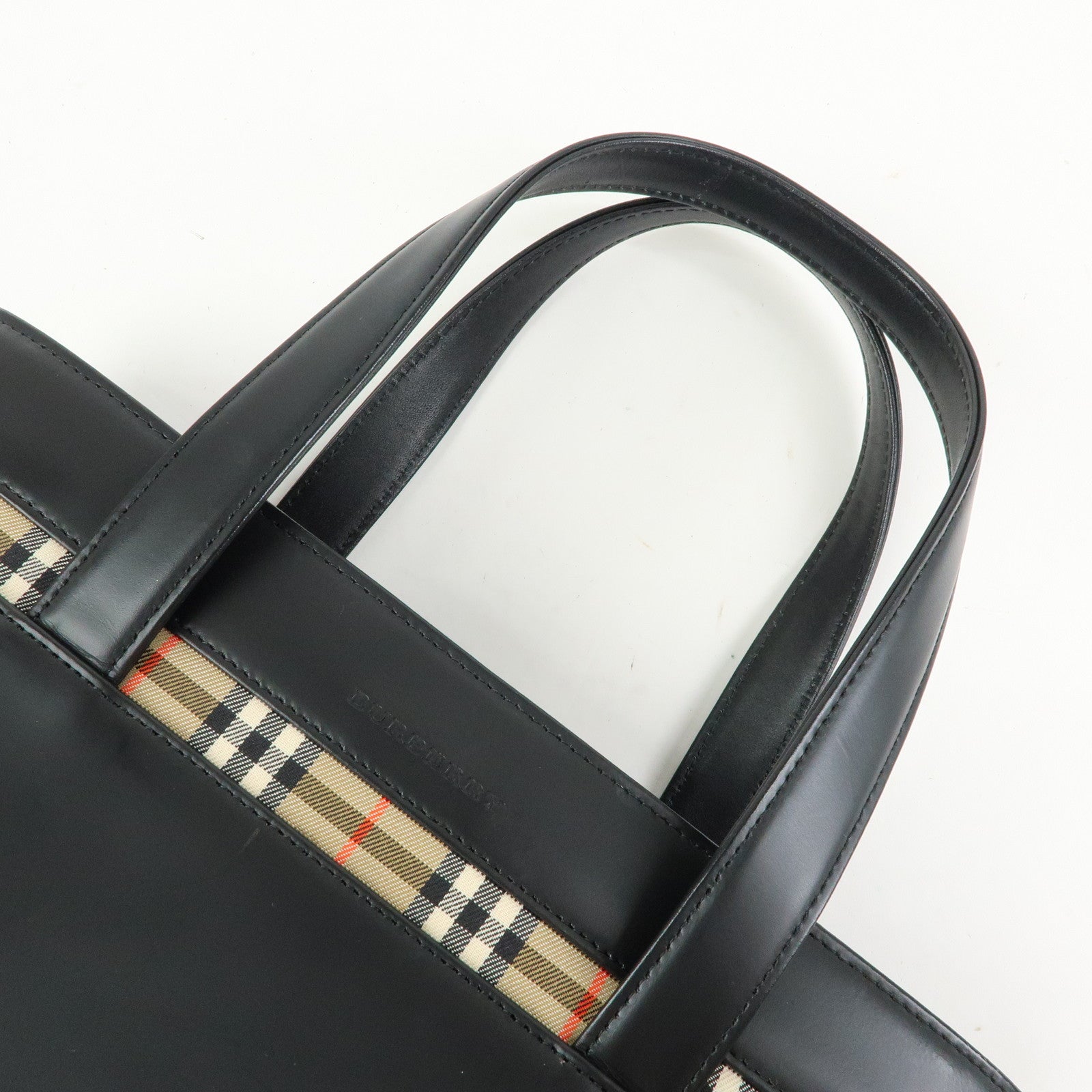 Burberry Nova Plaid Tote Bag - Black, Leather and Canvas